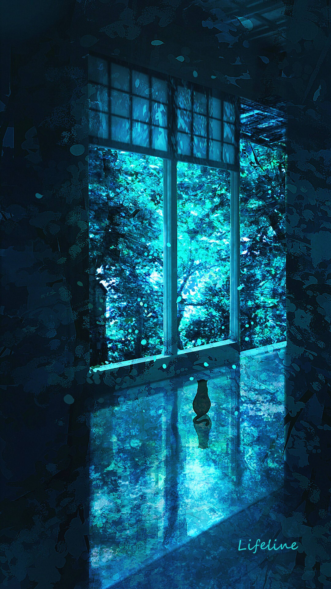 Anime 1080x1920 anime Lifeline cats window blue cyan