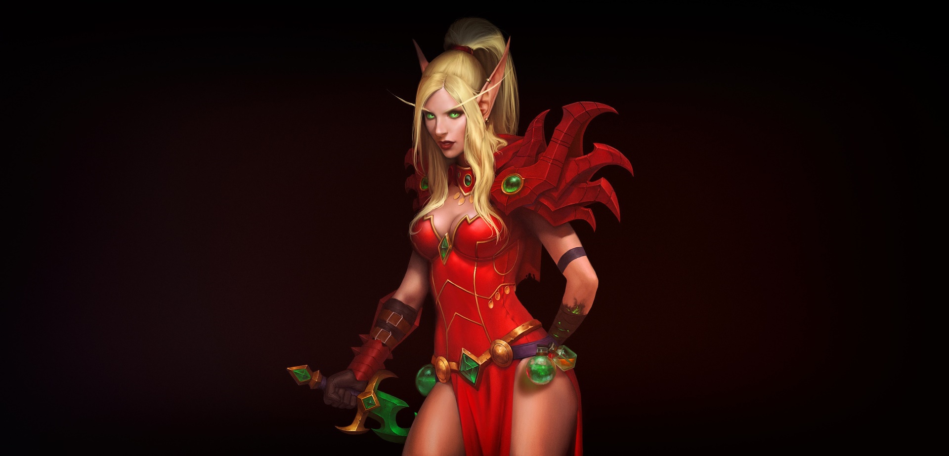 General 1920x924 green eyes blonde simple background fantasy art artwork fantasy girl pointy ears World of Warcraft