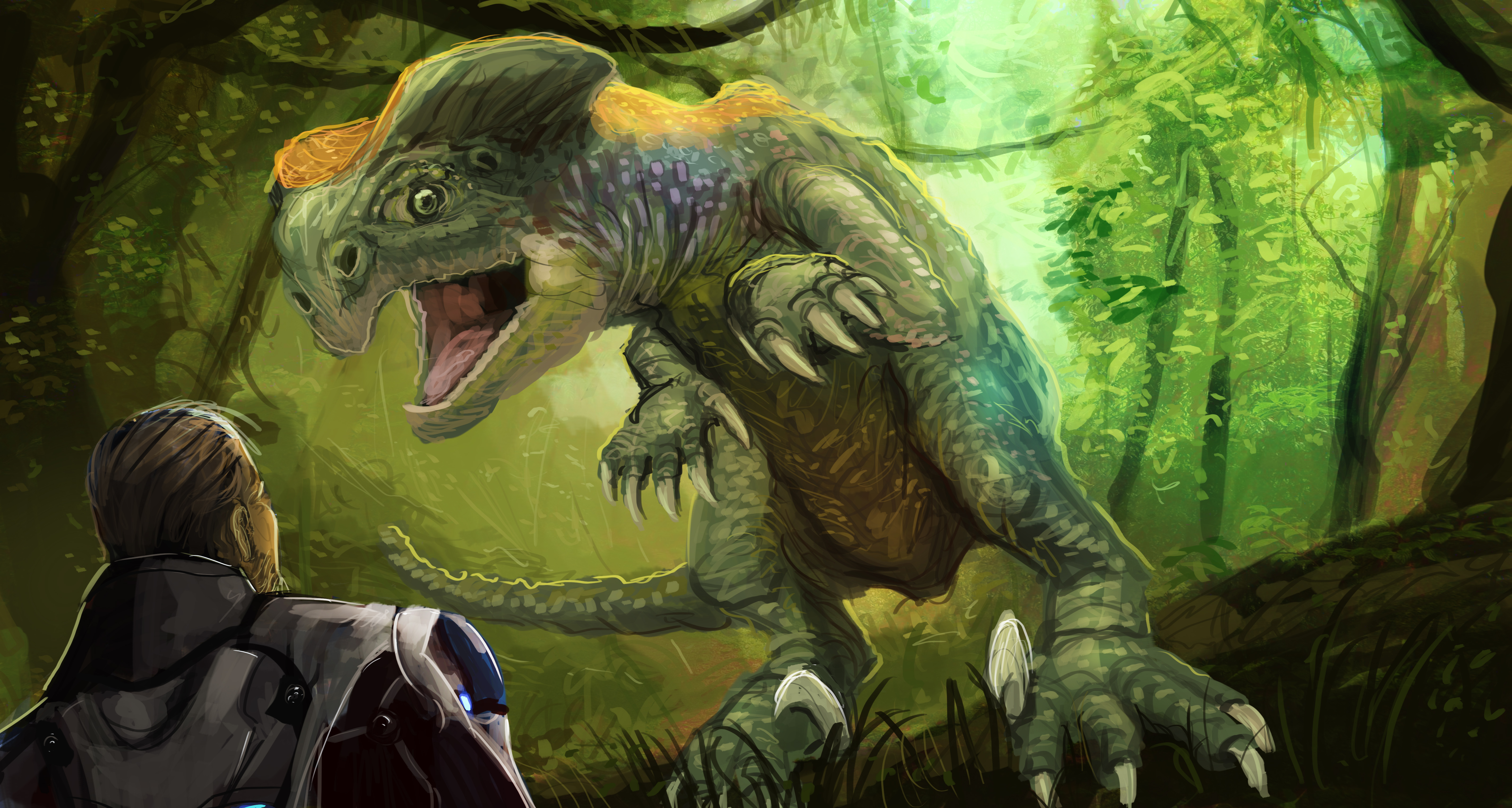 General 5697x3045 Elite: Dangerous dinosaurs science fiction Kev-Art digital art