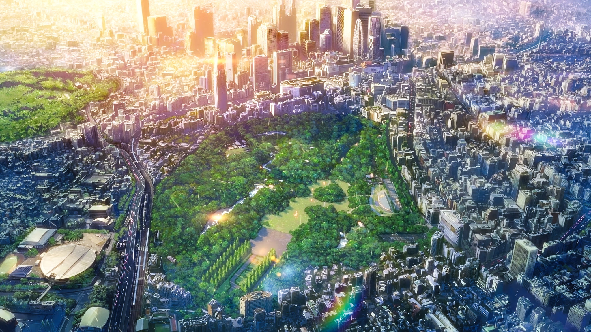 Anime 2048x1152 anime landscape park city urban Kimi no Na Wa