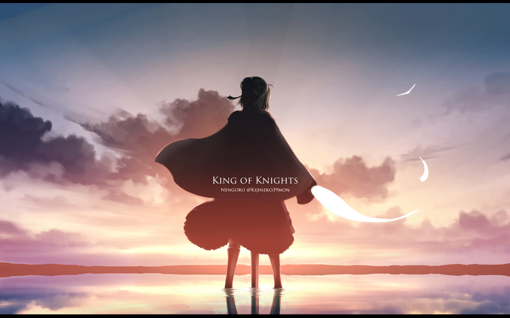 Anime 1680x1050 Fate series Fate/Stay Night anime girls 2D fan art sunset sea horizon sword Saber Artoria Pendragon