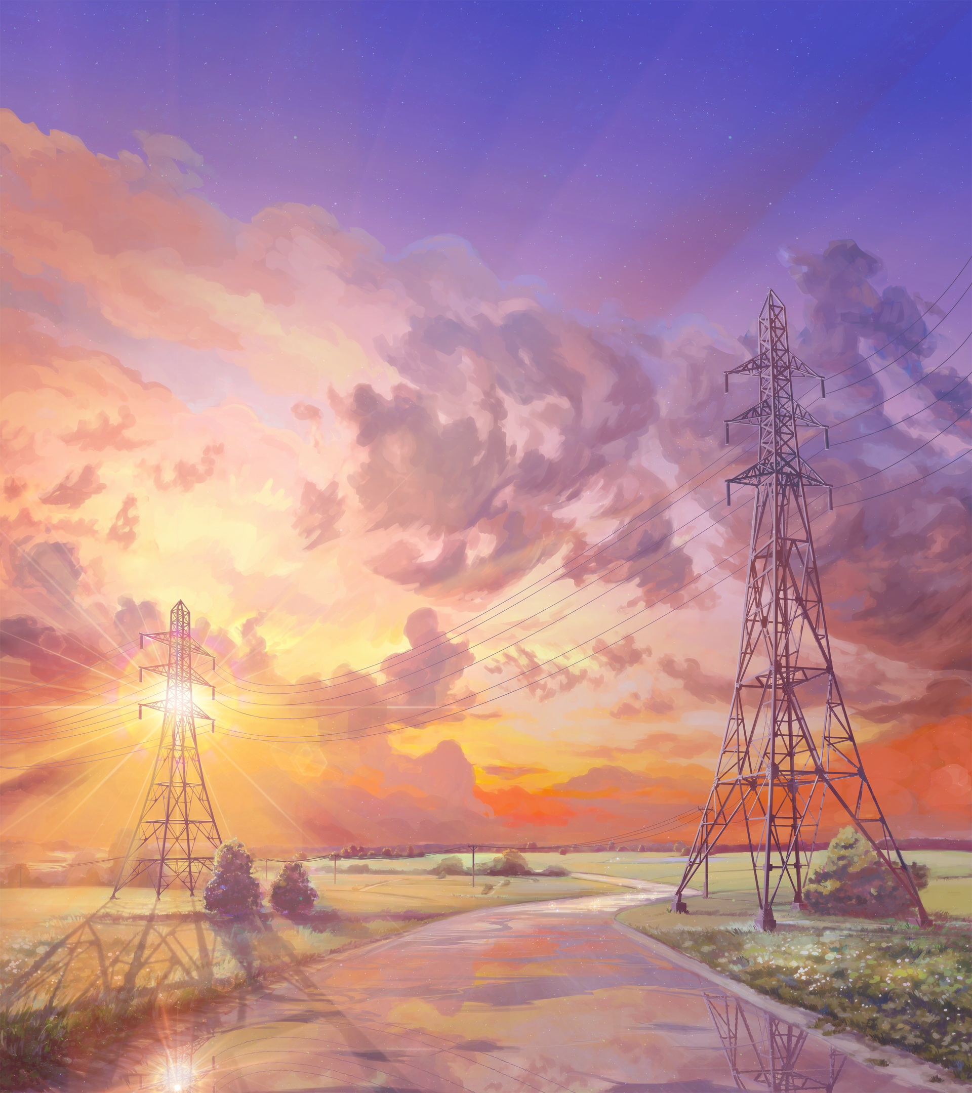 Anime 1920x2160 Everlasting Summer (visual novel) power lines road sunset clouds visual novel ArseniXC Game CG