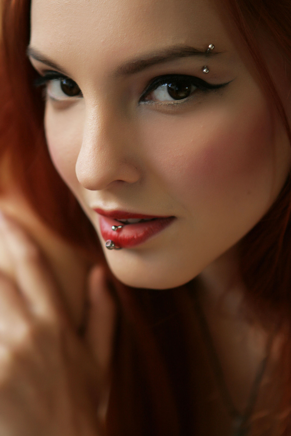 People 1000x1500 Kira W red lipstick piercing face women portrait display closeup