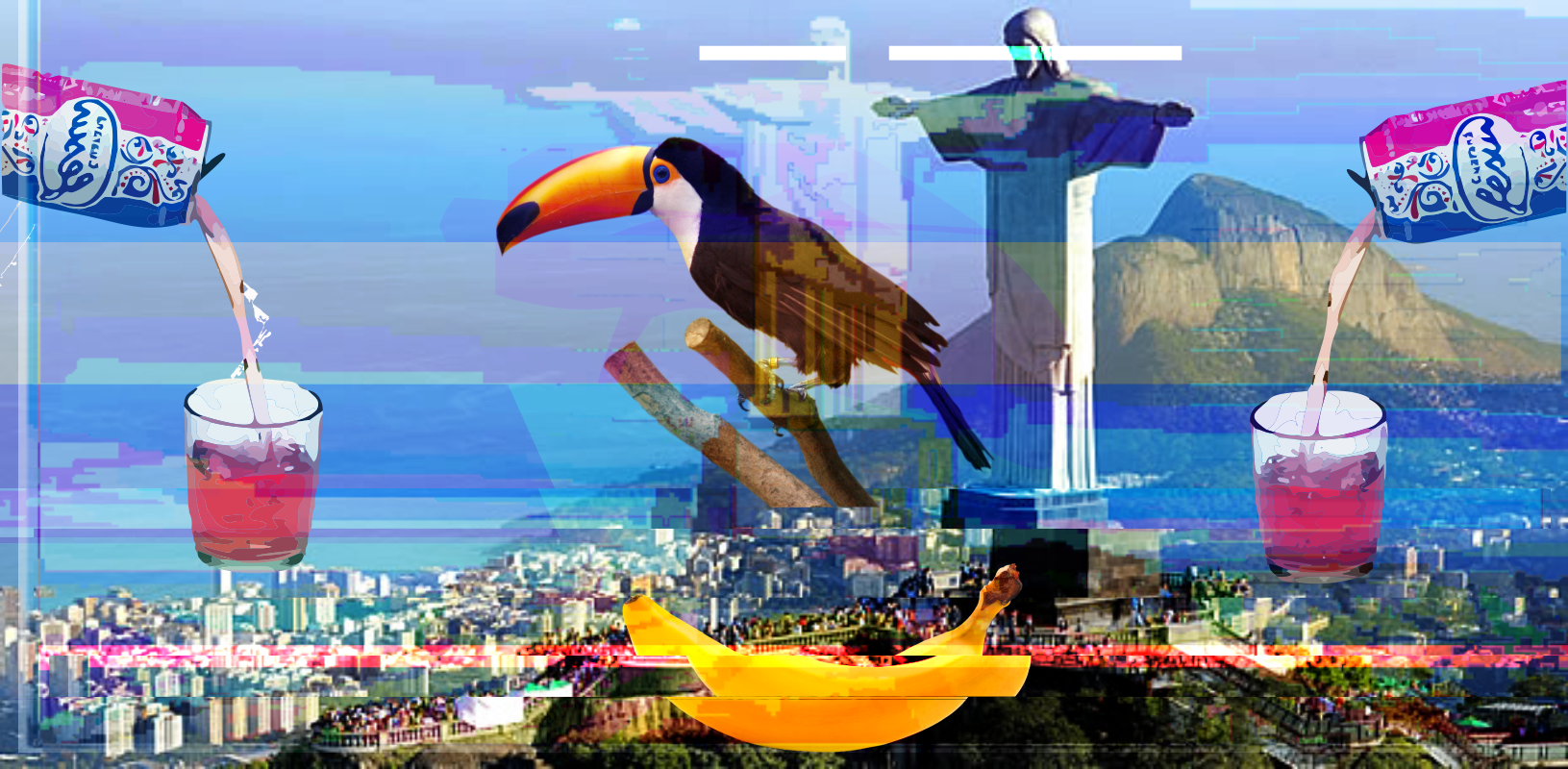 General 1631x800 vaporwave Brazil Rio de Janeiro modern Jesus Christ Christ the Redeemer toucans