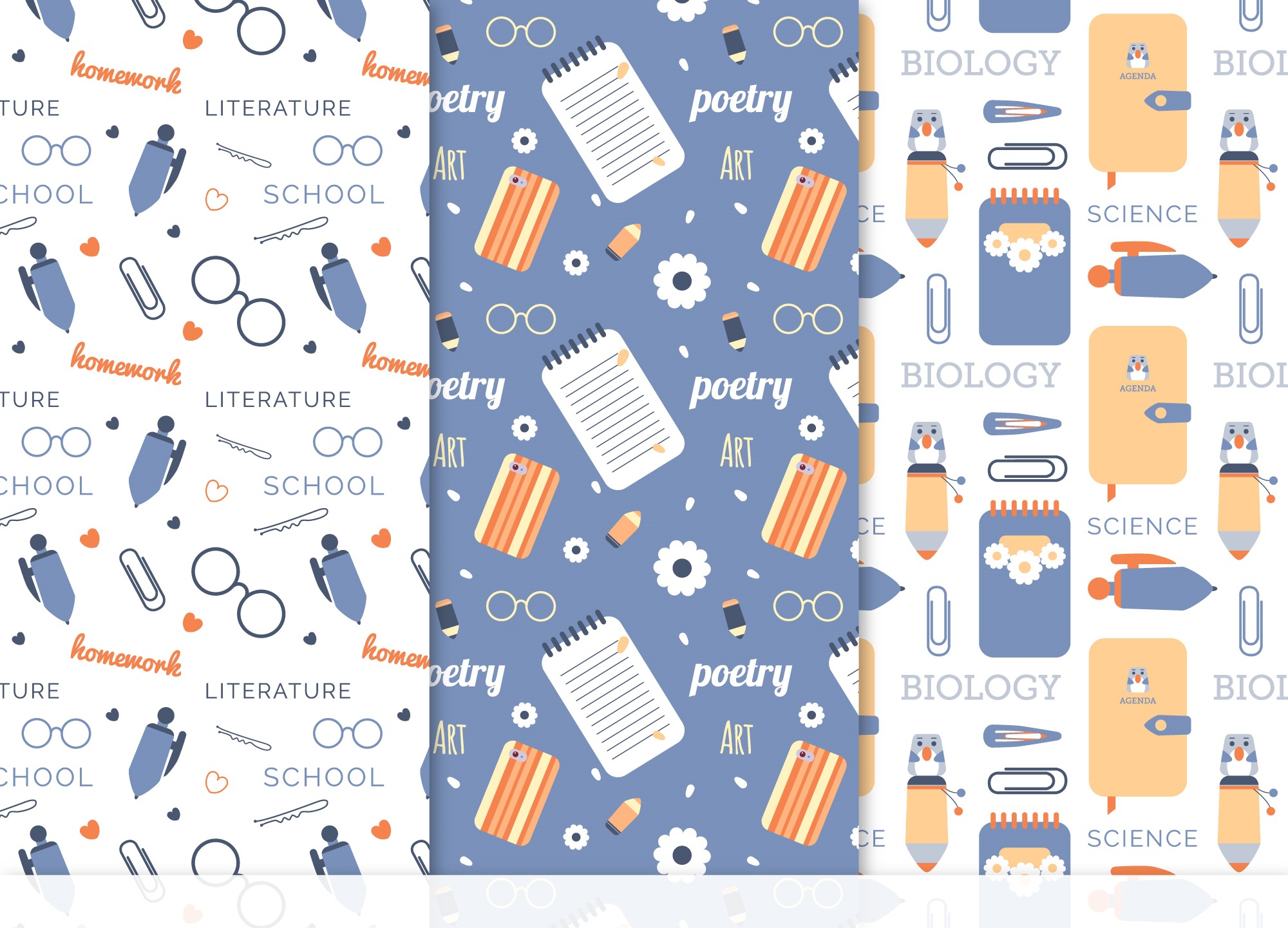 General 2000x1441 pattern texture blue white digital art typography notebooks pencils Paperclip heart (design) glasses gears hair clip pens science school literature biology  poetry