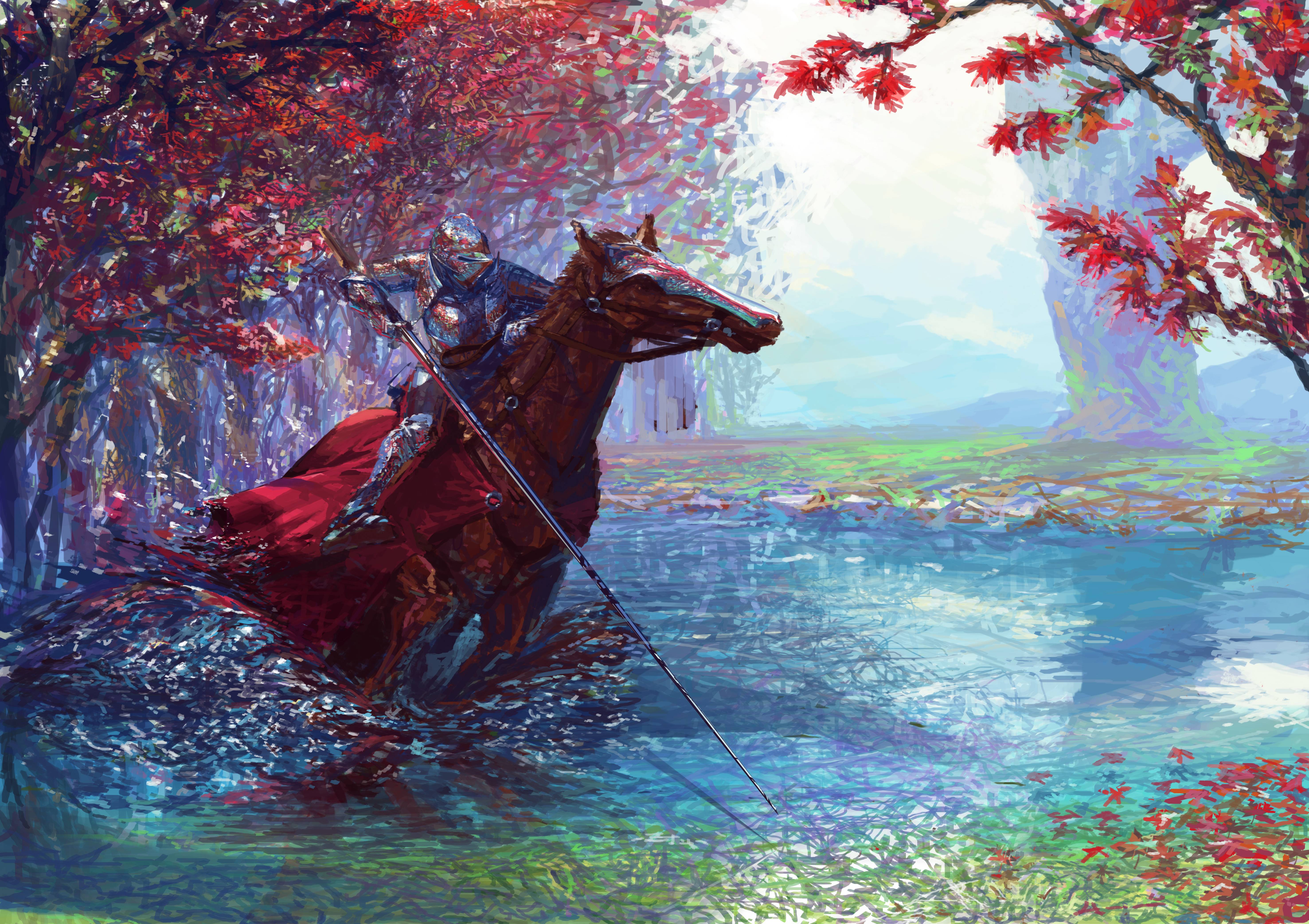General 5906x4169 digital art Gentleman medieval colorful horseman landscape