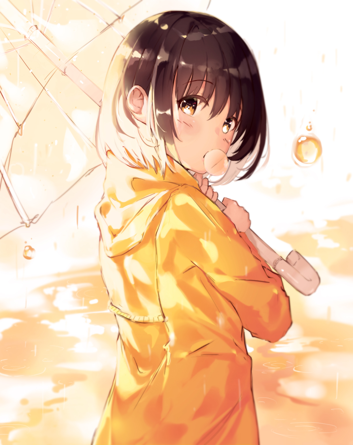 Anime 1225x1544 anime anime girls brunette umbrella raincoat short hair brown eyes Niii