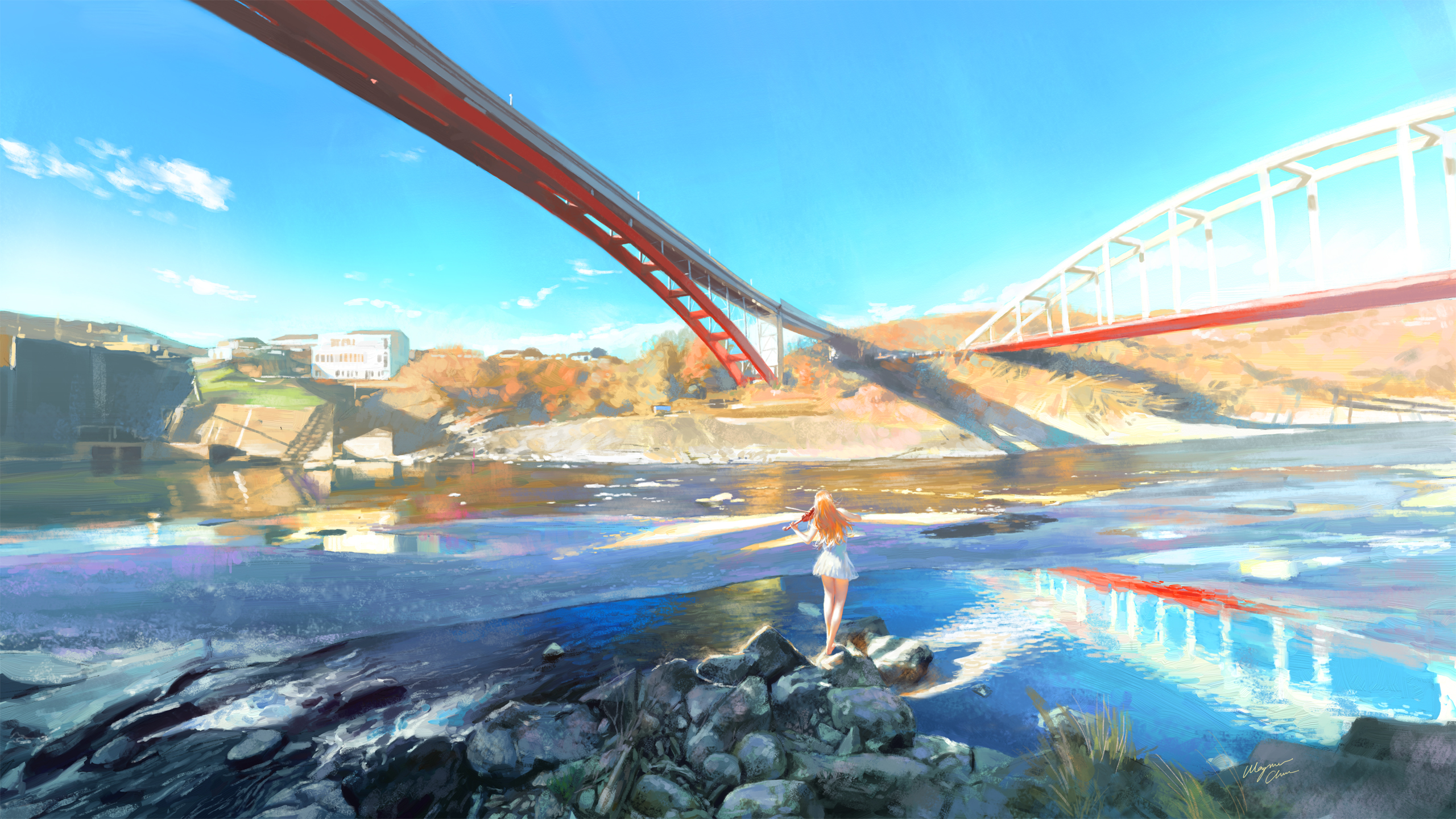 Anime 2560x1440 anime anime girls bridge water
