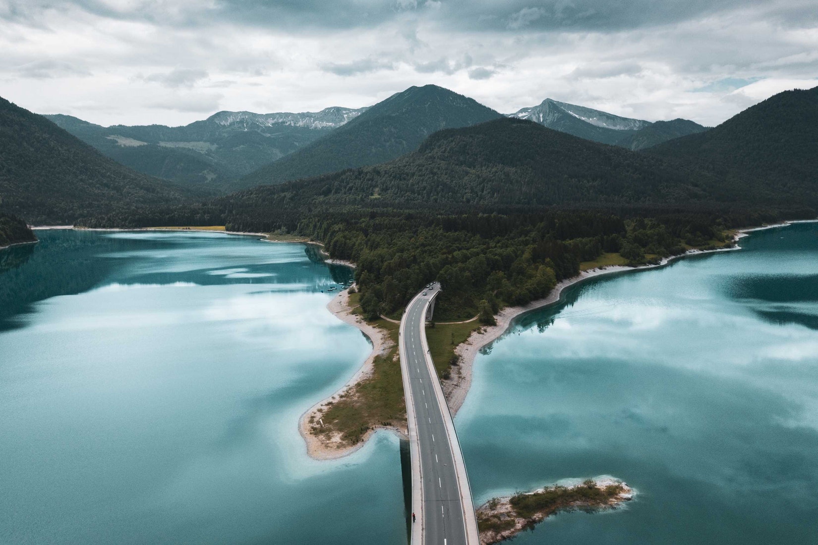 General 1650x1100 aerial view road highway clouds trees Paul Gilmore Germany mountains forest lake car water Bavaria nature landscape
