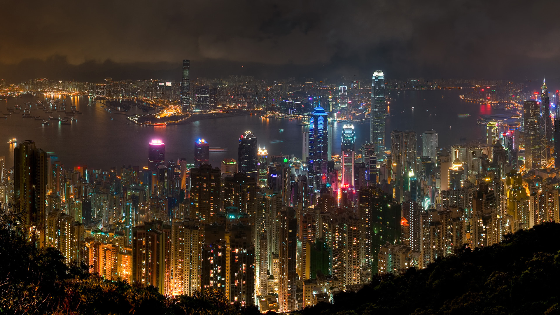 General 1920x1080 city skyline night Hong Kong Asia cityscape city lights