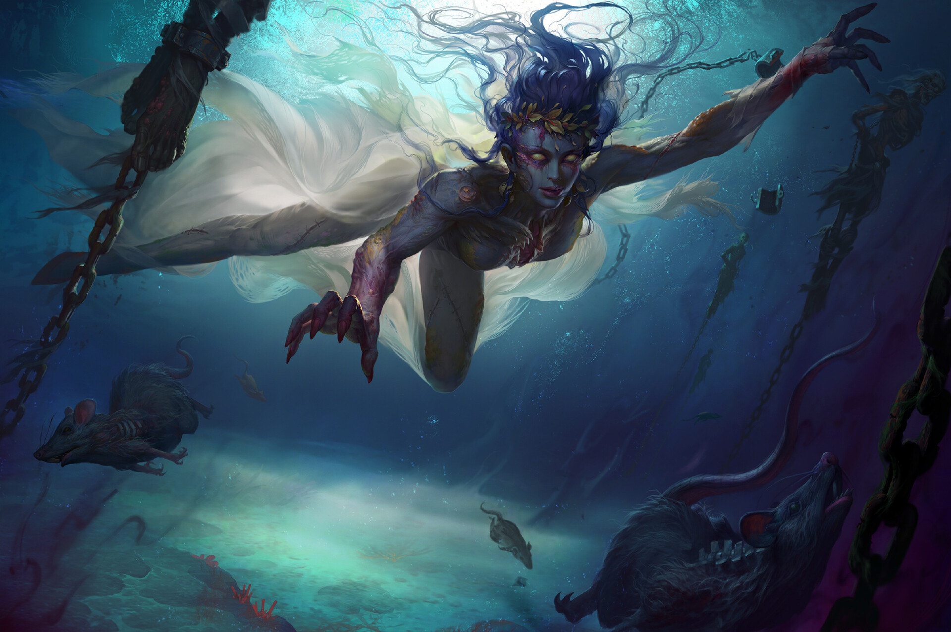 General 1920x1276 underwater fantasy art artwork fantasy girl creature undead