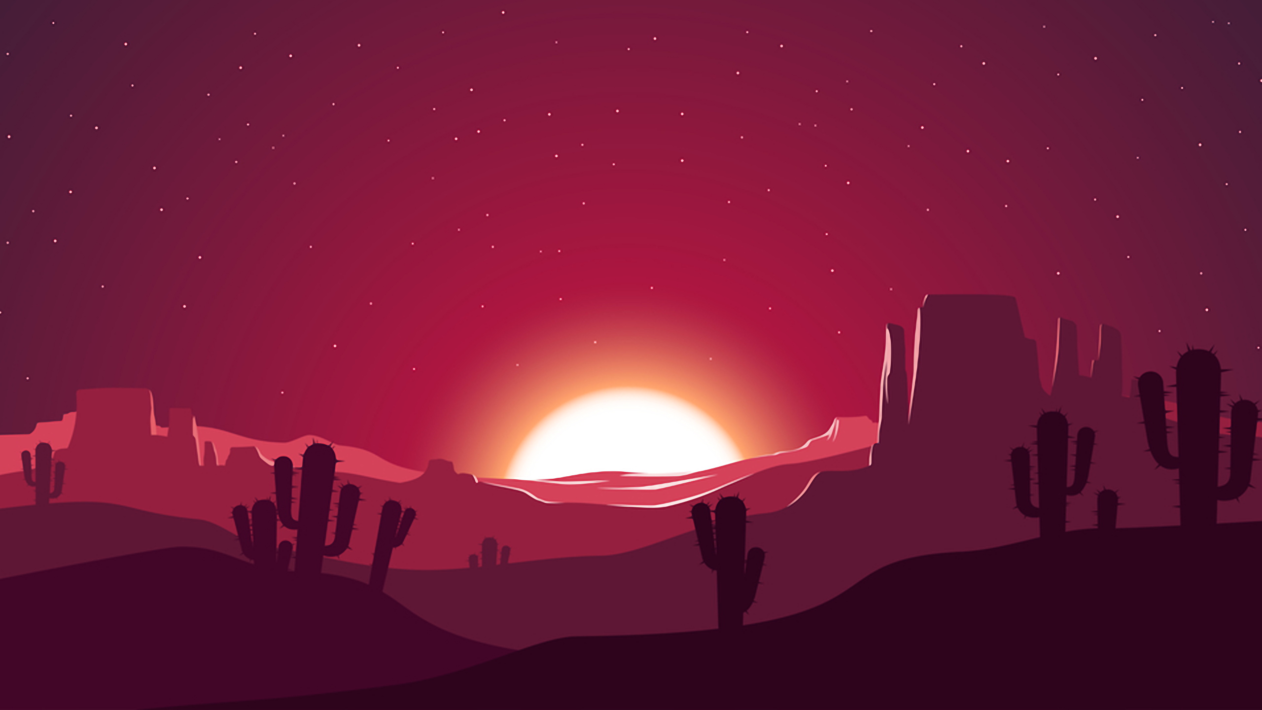 General 2560x1440 digital art artwork vector art vector landscape sky skyscape desert rocks mountains sand Sun sunset dusk evening cactus nature silhouette stars concept art