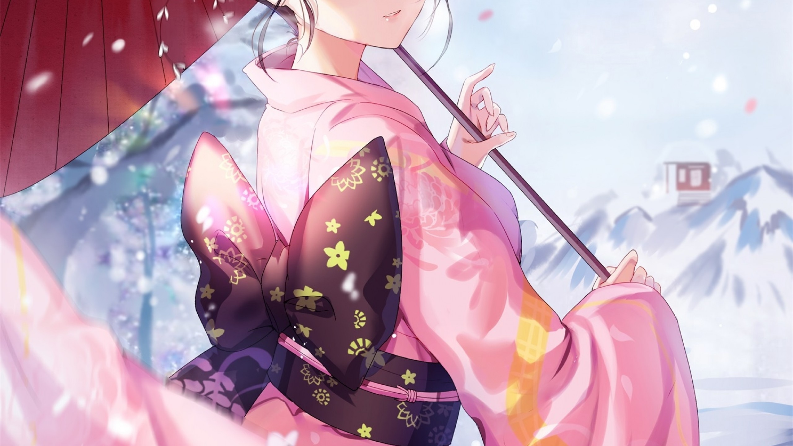 Anime 2560x1440 Kara no Kyoukai Ryougi Shiki Japanese kimono kimono snow anime girls Gejigejier cropped Japanese clothes