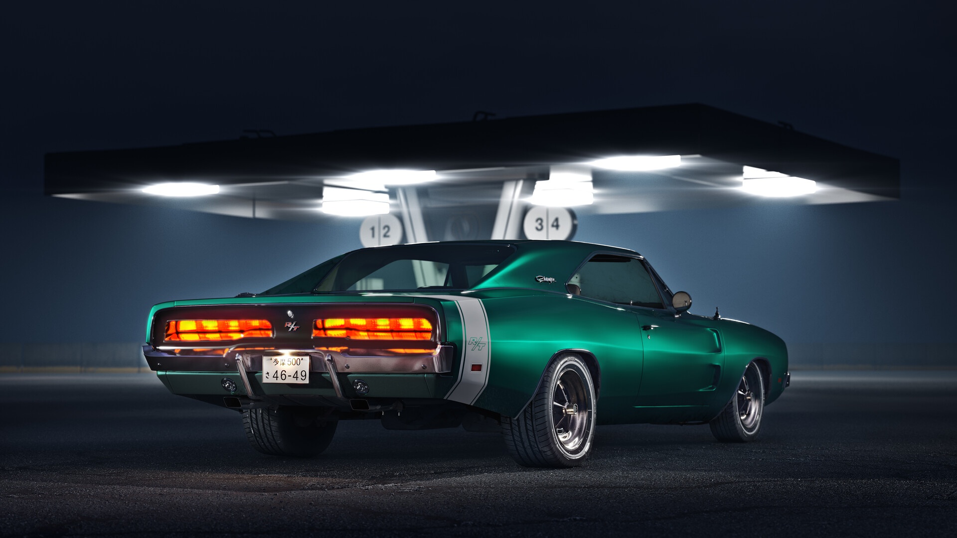 General 1920x1080 numbers car green cars vehicle Dodge Dodge Charger gas station night muscle cars American cars