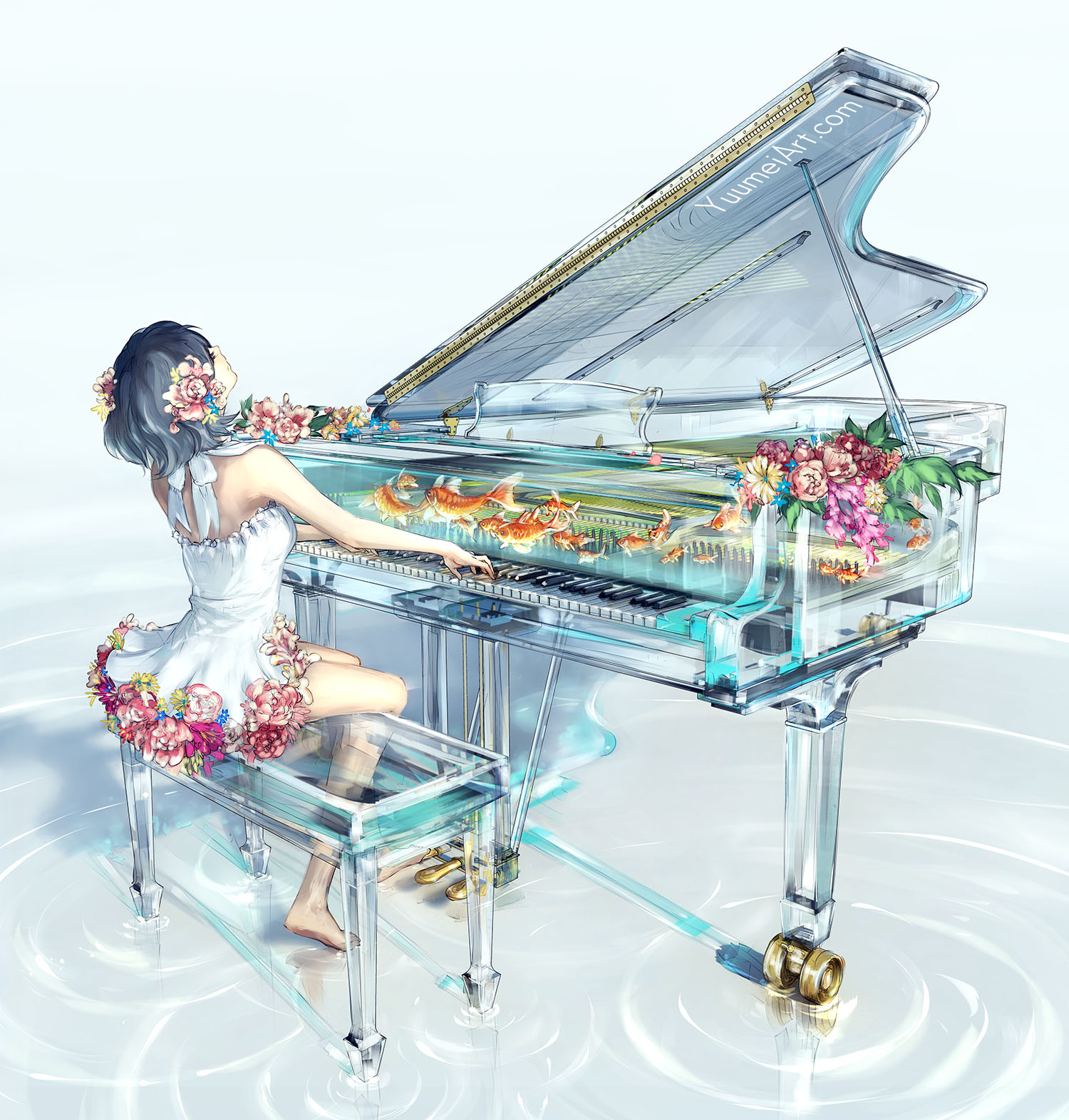 Anime 1500x1571 piano anime fish Yuumei animals