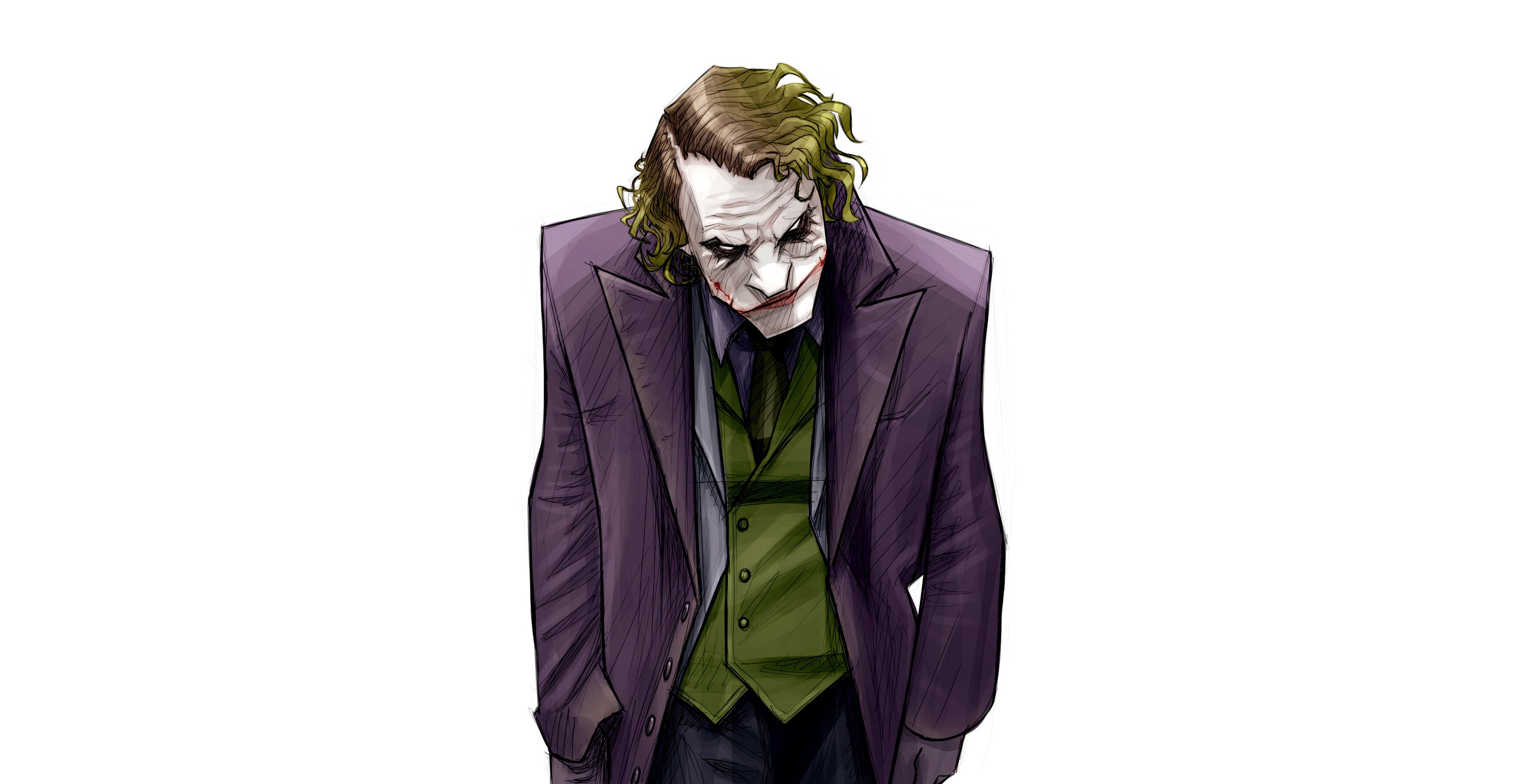 General 3500x1800 Joker artwork simple background white background The Dark Knight movies villains DC Comics