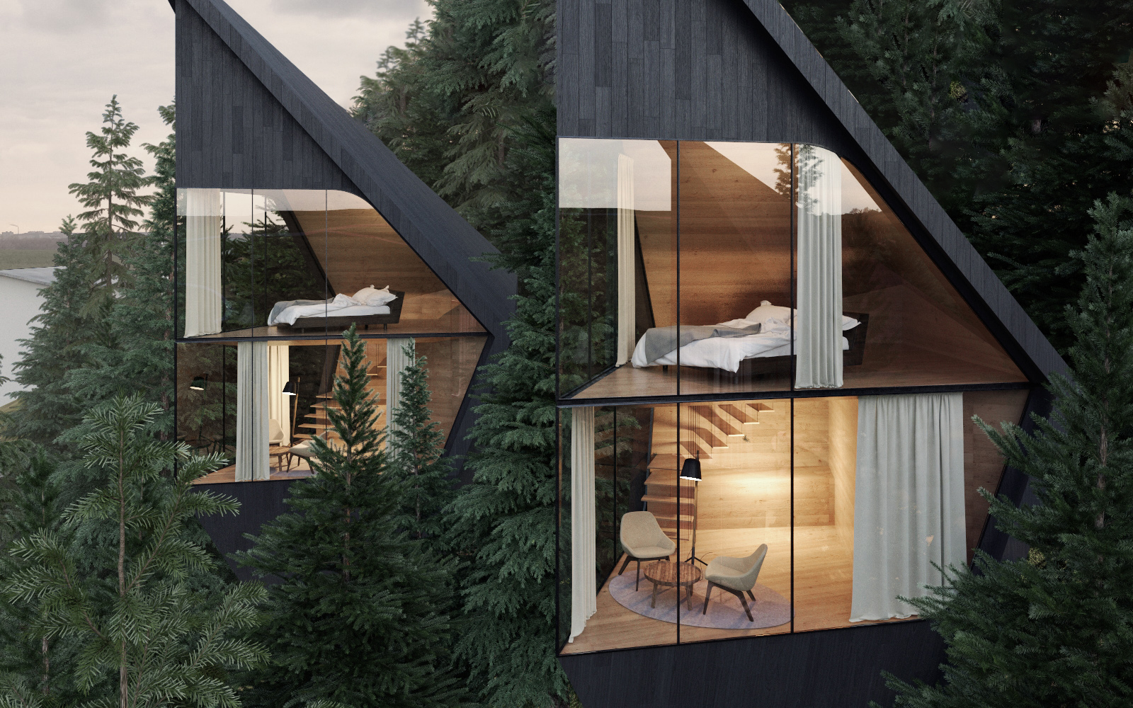 General 1600x1000 nature architecture modern trees forest Dolomites house pine trees window chair bed