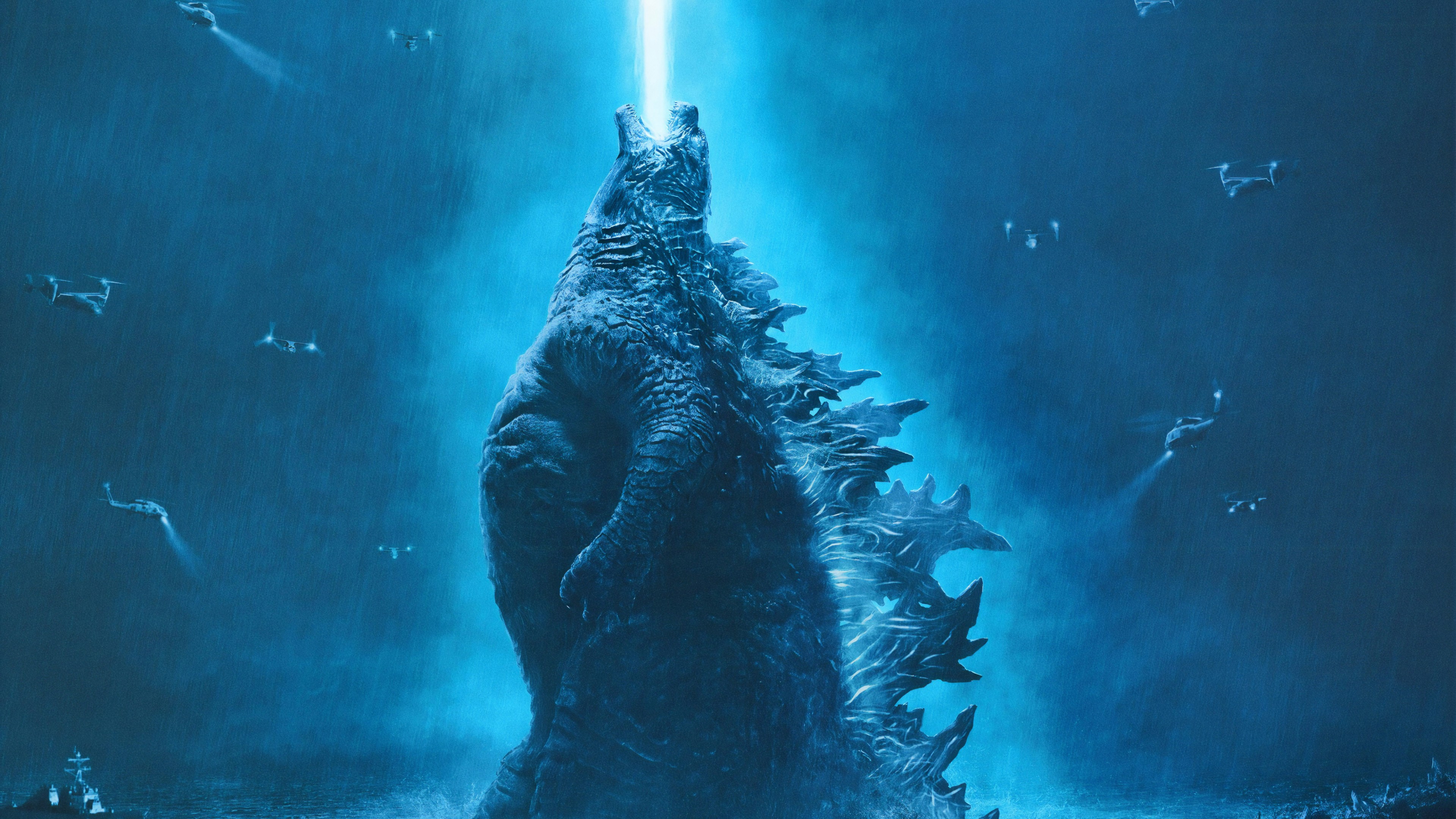 General 3840x2160 Godzilla: King of the Monsters movies blue 2019 (year) Godzilla creature artwork cyan