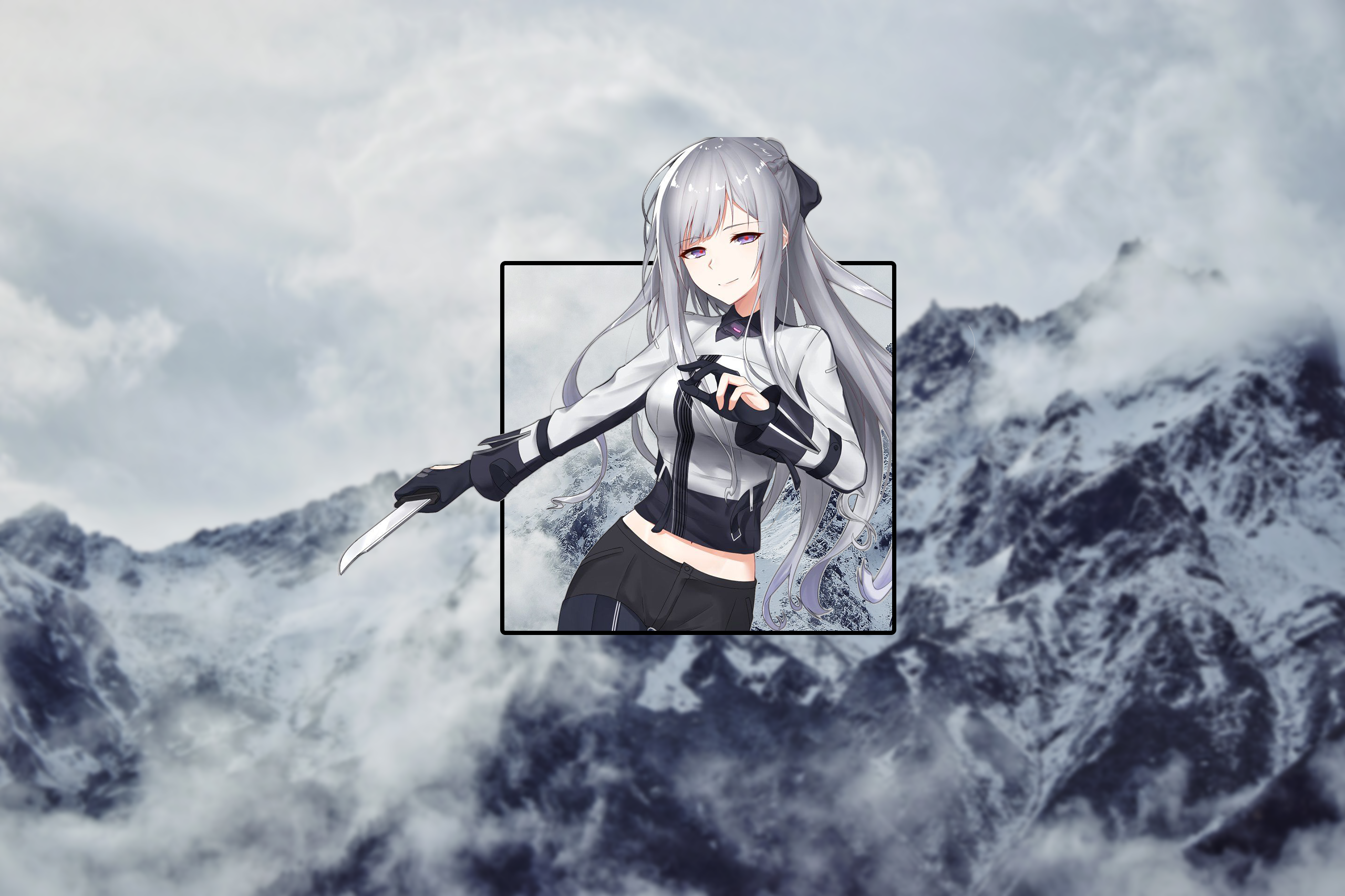 Anime 2560x1706 anime anime girls knife weapon long hair gray hair picture-in-picture