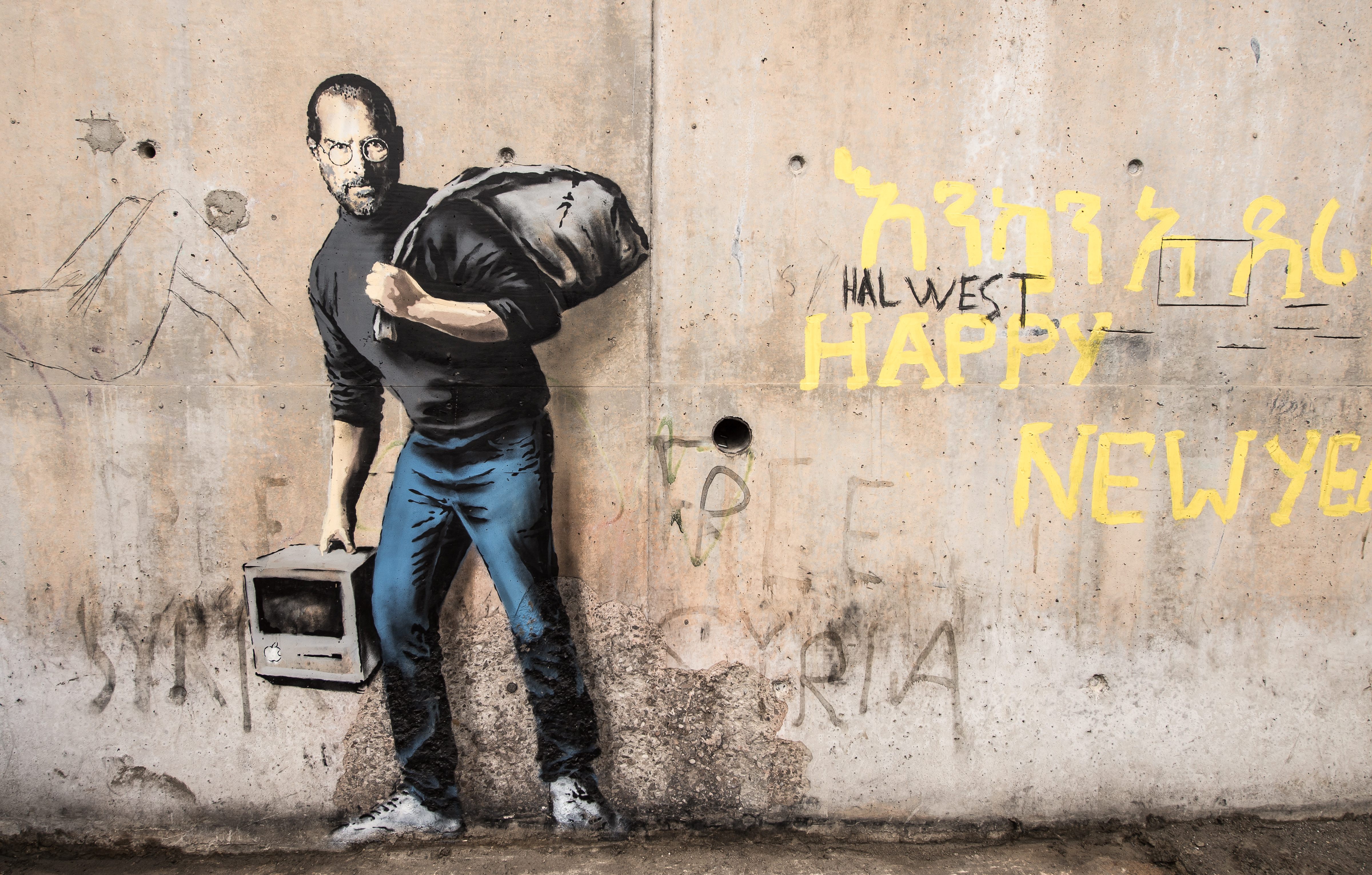 General 4800x3060 Banksy graffiti concrete Steve Jobs urban wall street art