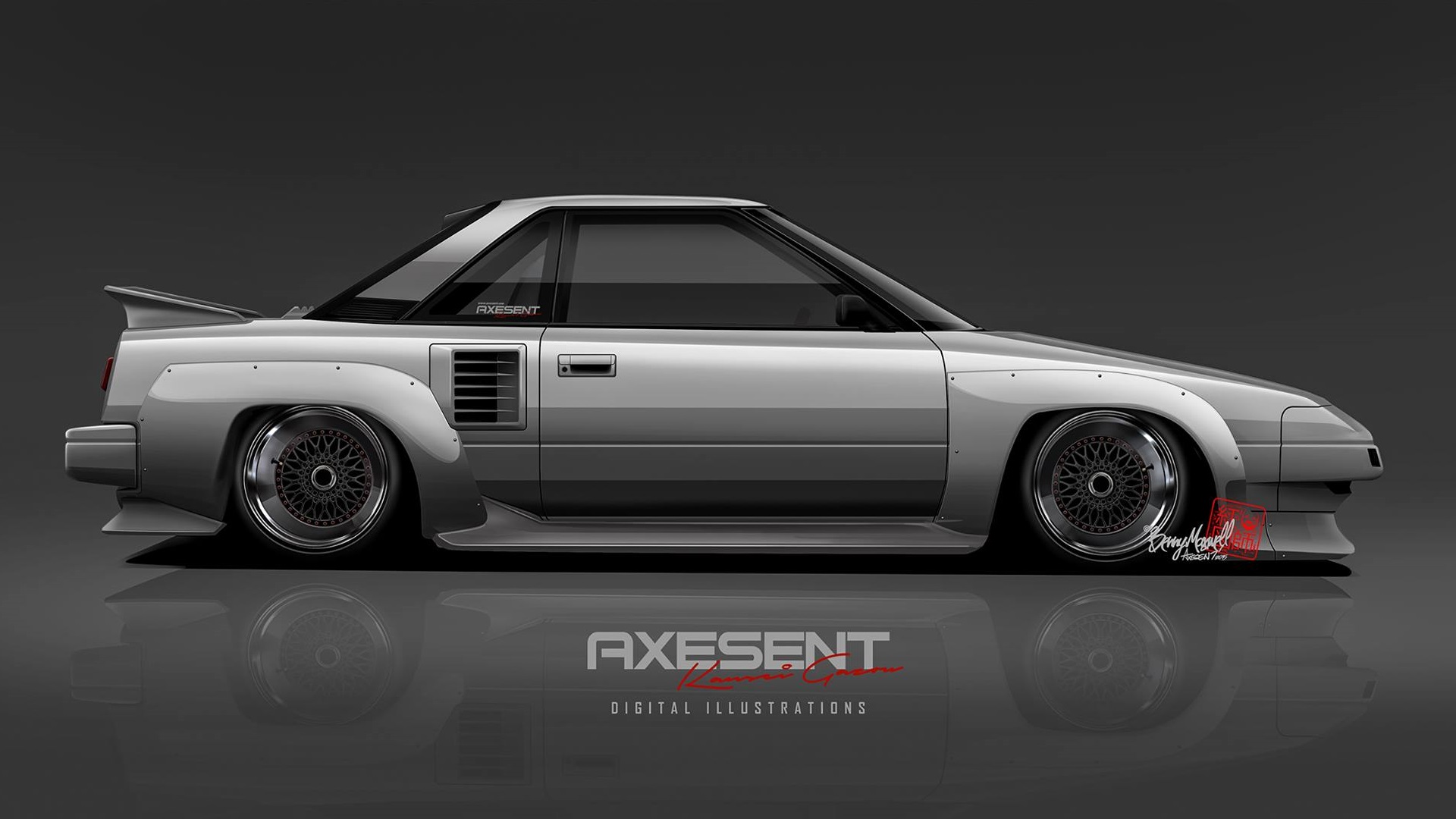 General 1920x1080 Axesent Creations Toyota MR2 CGI Toyota Japanese cars side view silver cars Toyota Mr2 AW11 digital art sports car
