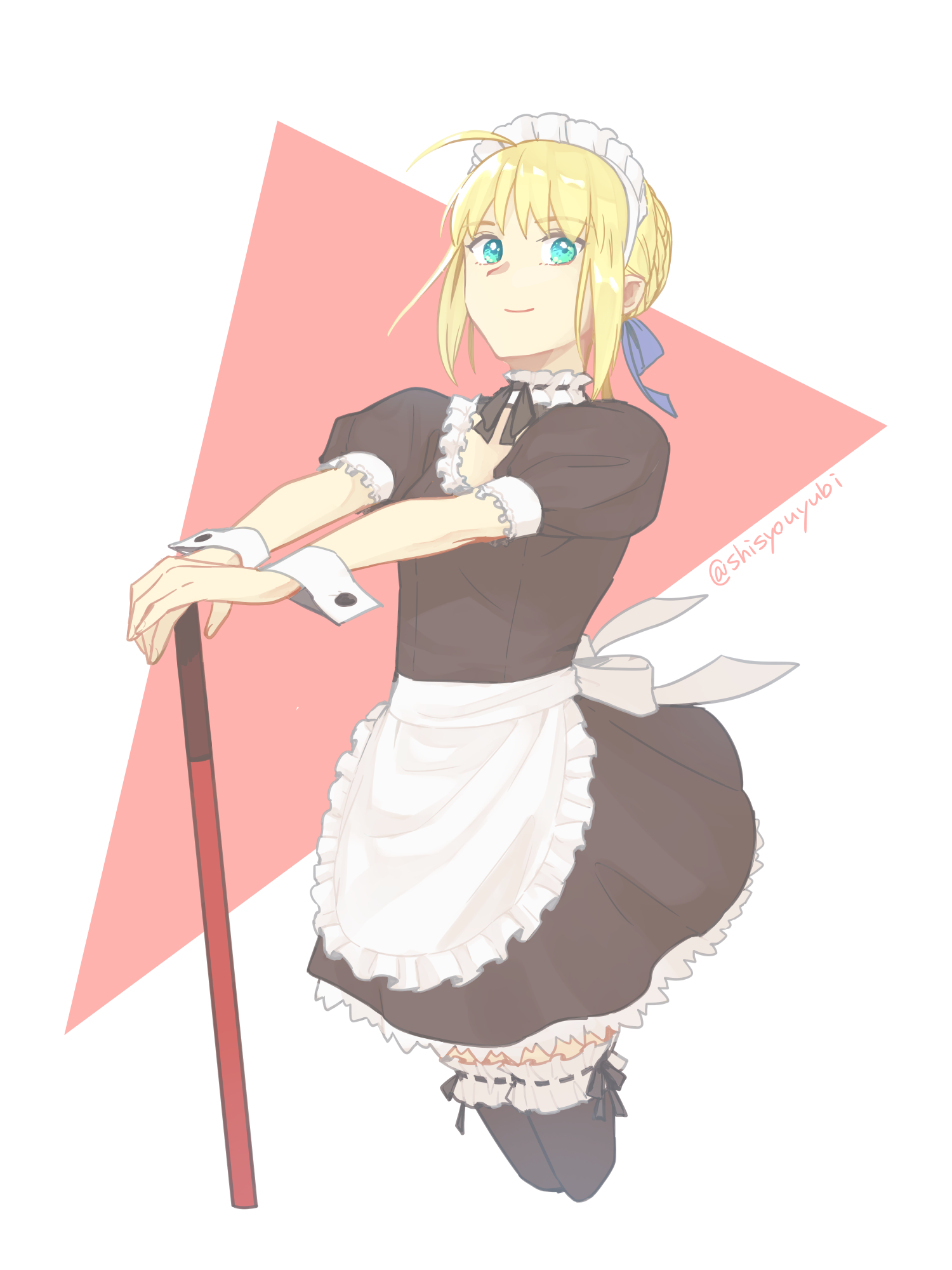 Anime 1500x2000 Fate series Fate/Grand Order Fate/Stay Night anime girls fan art 2D portrait display simple background looking at viewer maid outfit Saber small boobs blue eyes blonde Artoria Pendragon