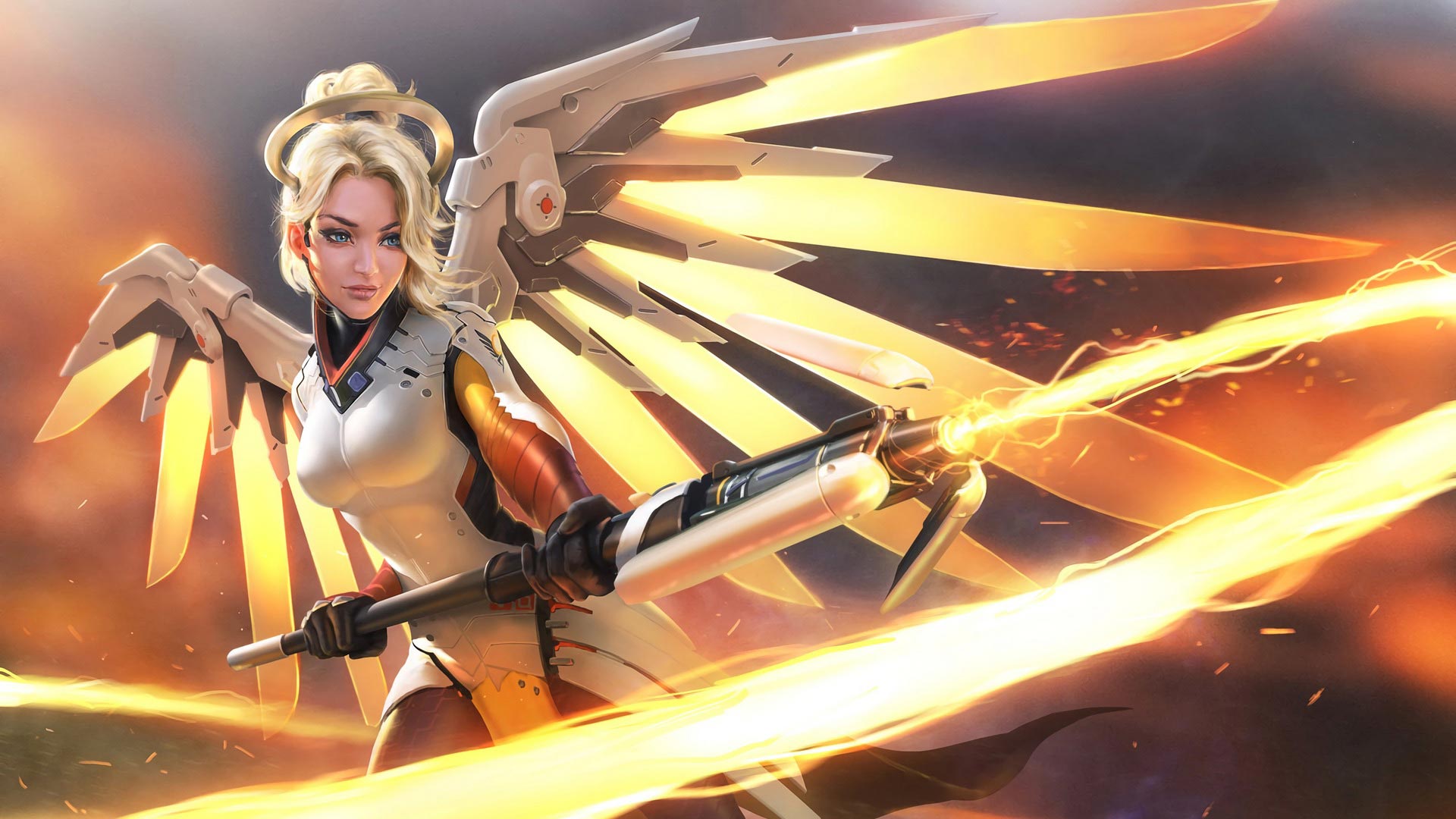 General 1920x1080 Mercy (Overwatch) Overwatch wings angel wings staff video game characters digital art