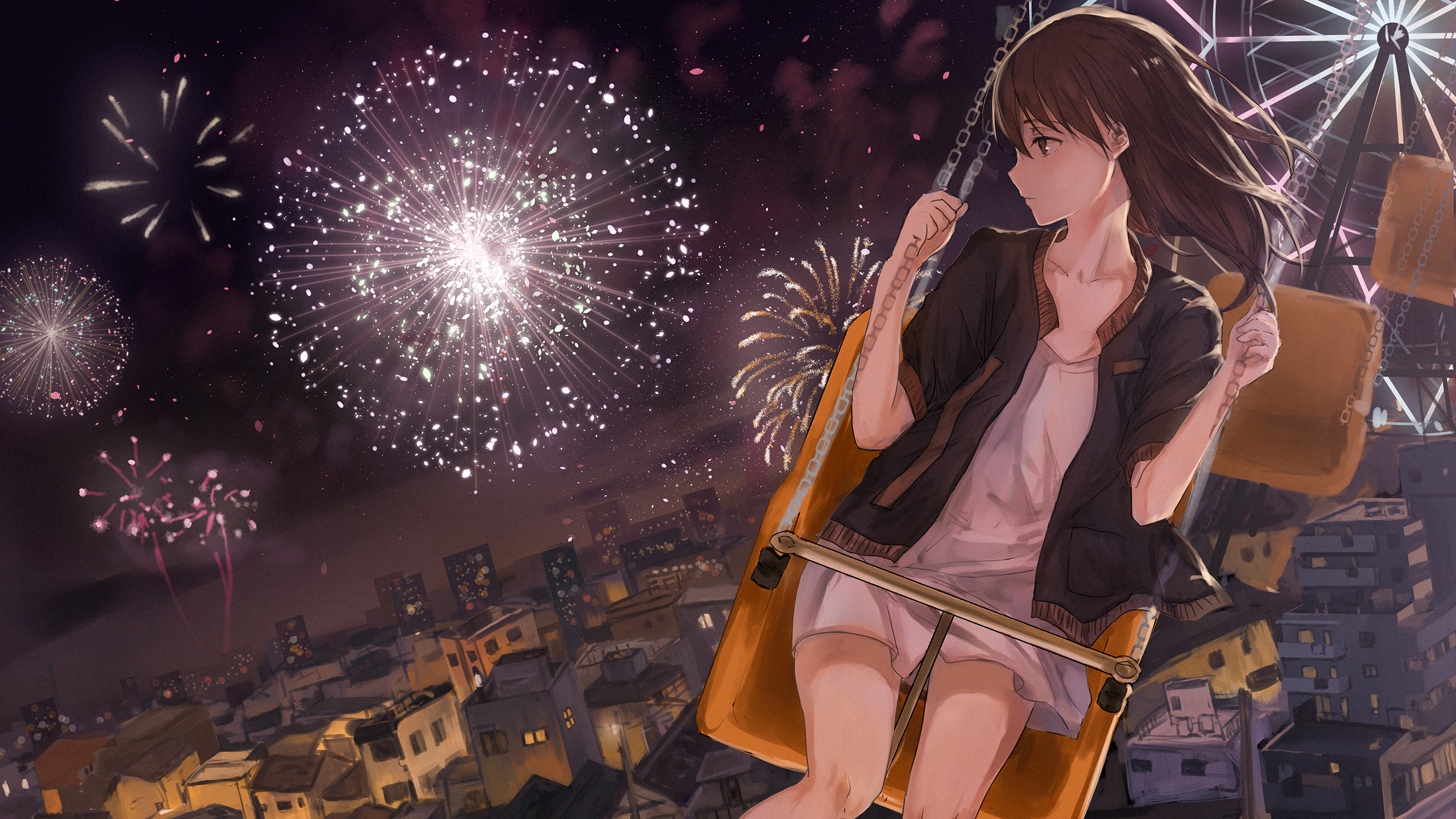 Anime 2560x1440 anime girls anime fireworks night catzz