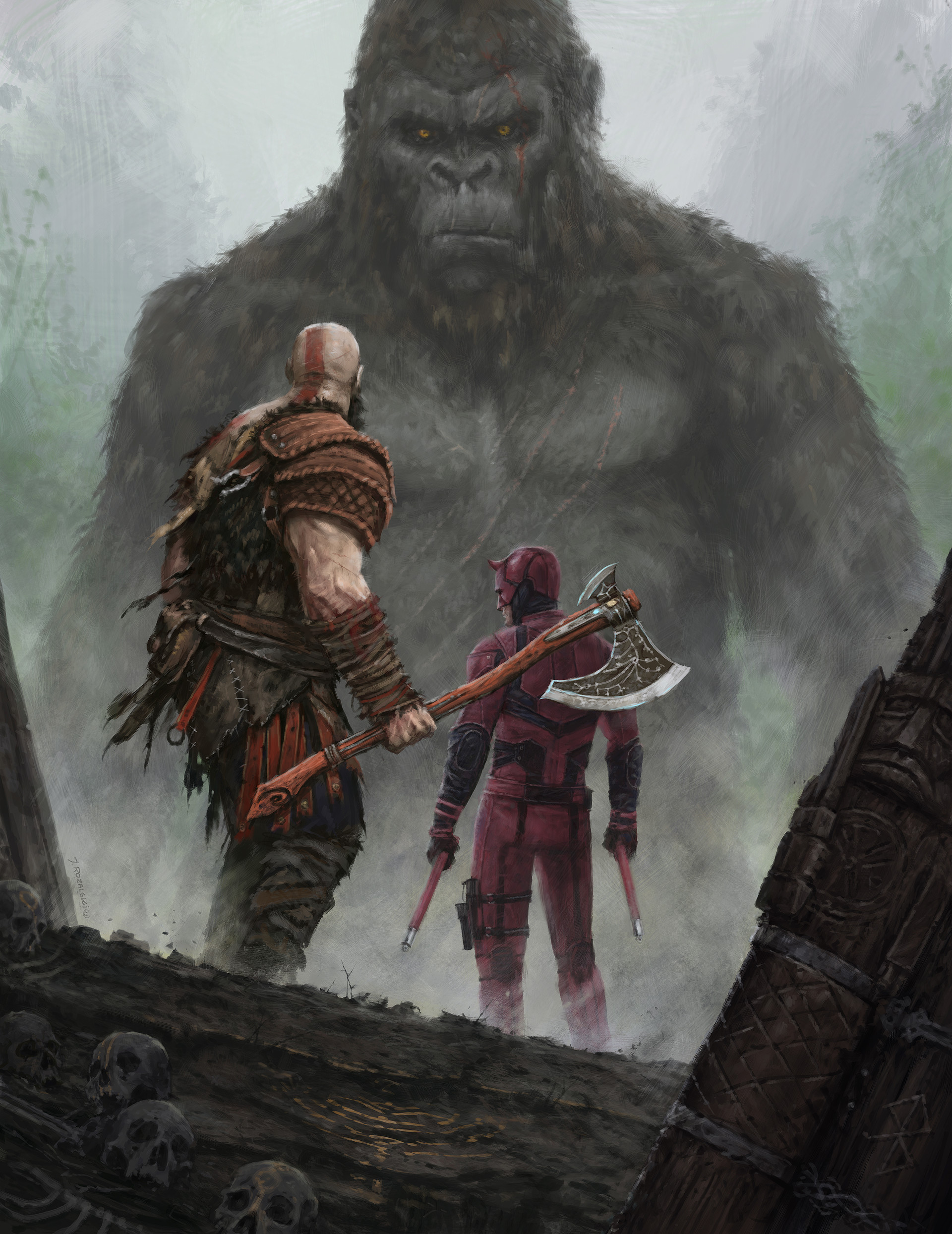 General 1920x2489 God of War Kratos King Kong Daredevil crossover God of War (2018) Kong: Skull Island video game characters