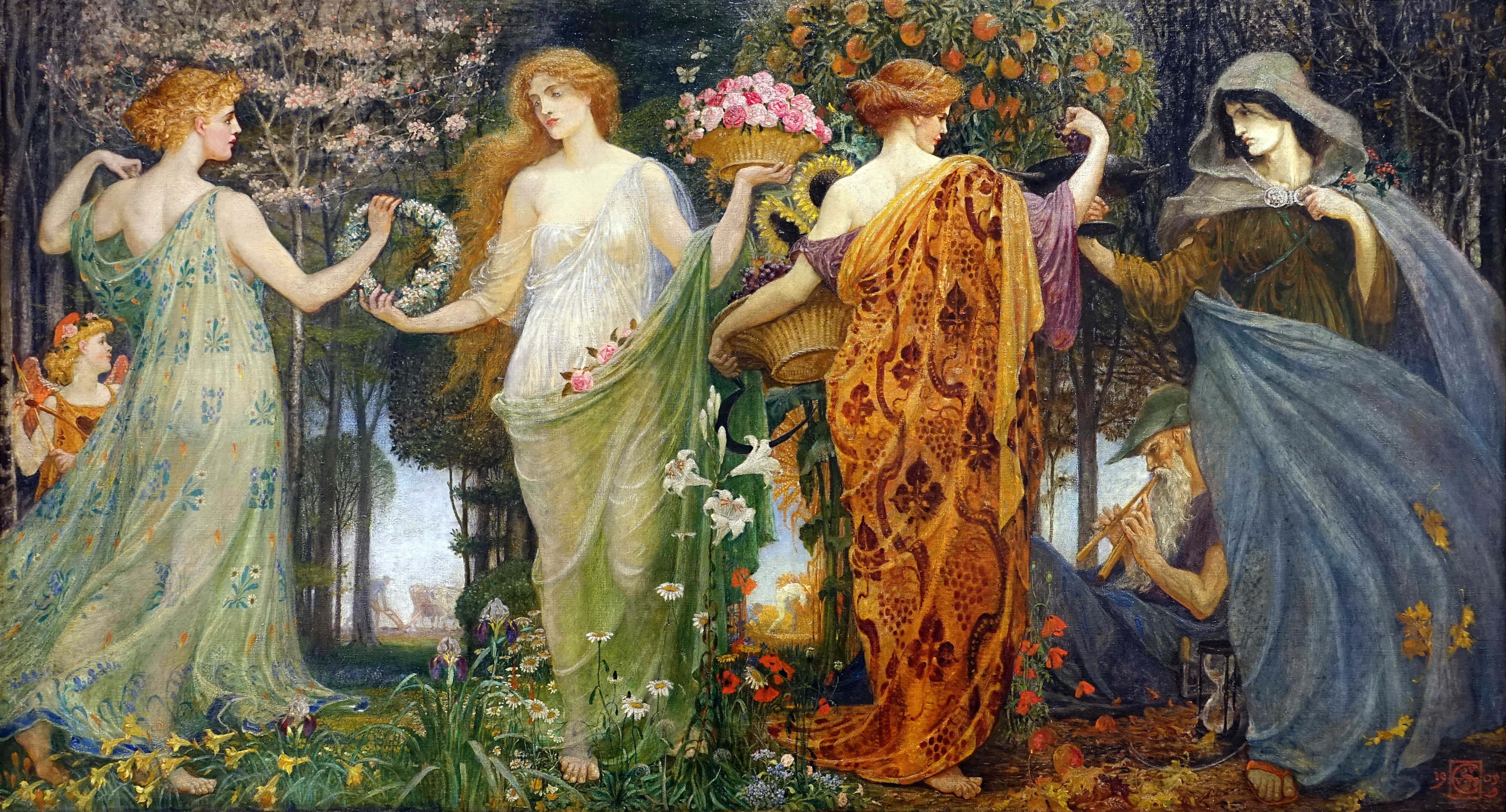 General 5190x2800 A Masque for the Four Seasons Walter Crane classic art painting women