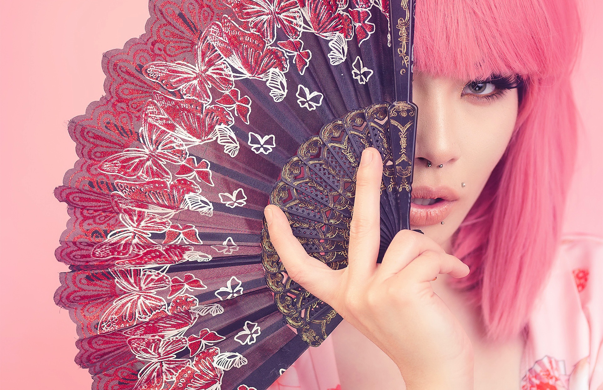 People 1920x1243 dyed hair pink hair Asian face women model