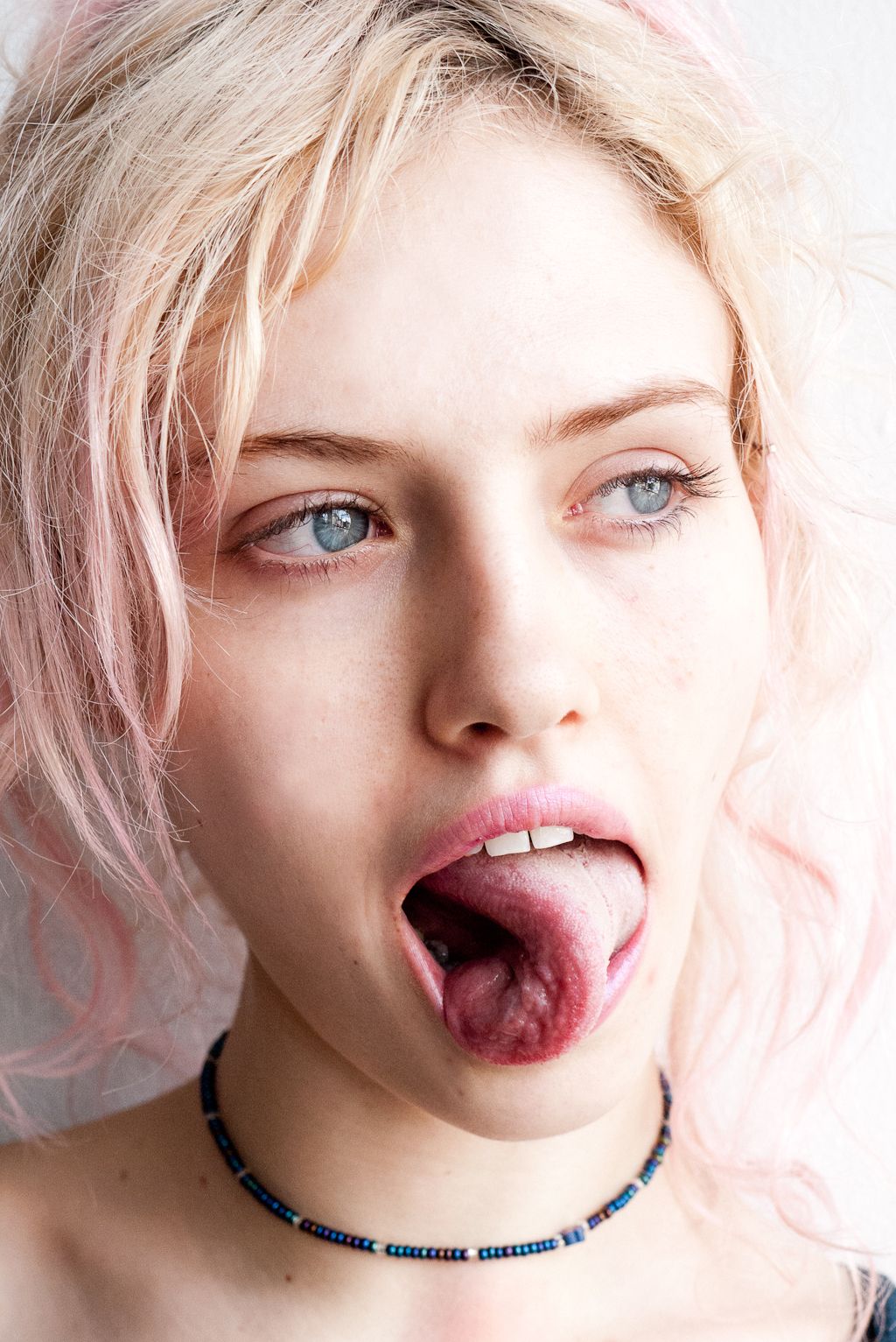 People 1024x1533 Charlotte Free women model tongue out blue eyes pink hair face