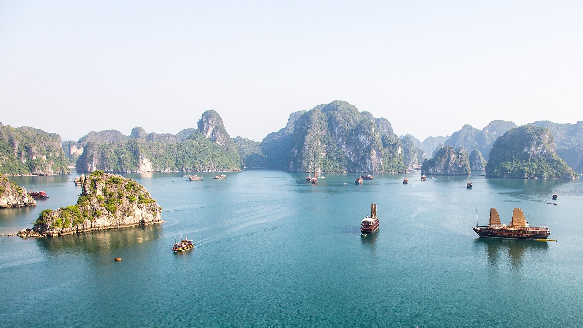 General 1920x1080 nature landscape island mountains water boat bay Halong Bay Vietnam Asia