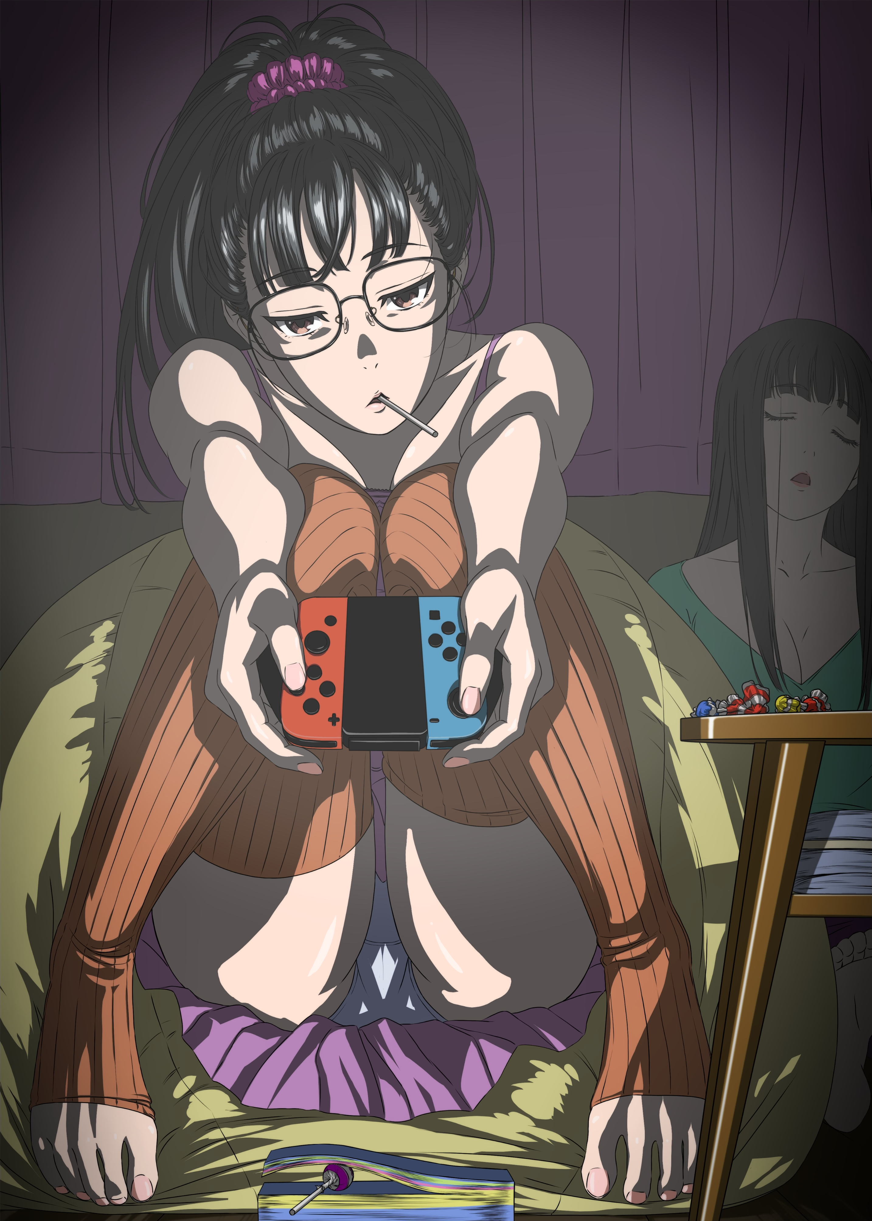 ponytail, bangs, women with glasses, ass, original characters, anime
