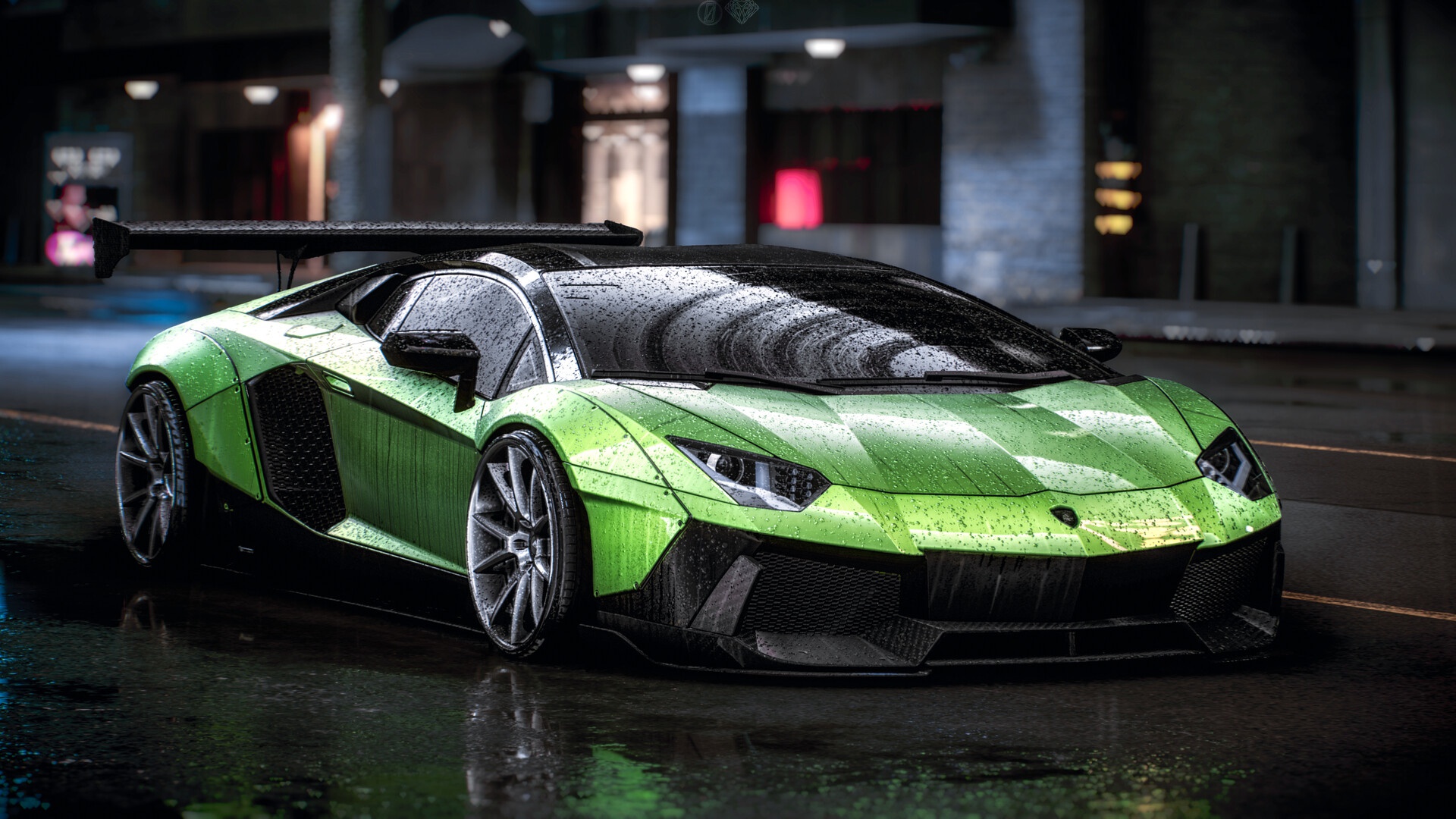 Lamborghini, car, green cars, vehicle, rain | 1920x1080 ...