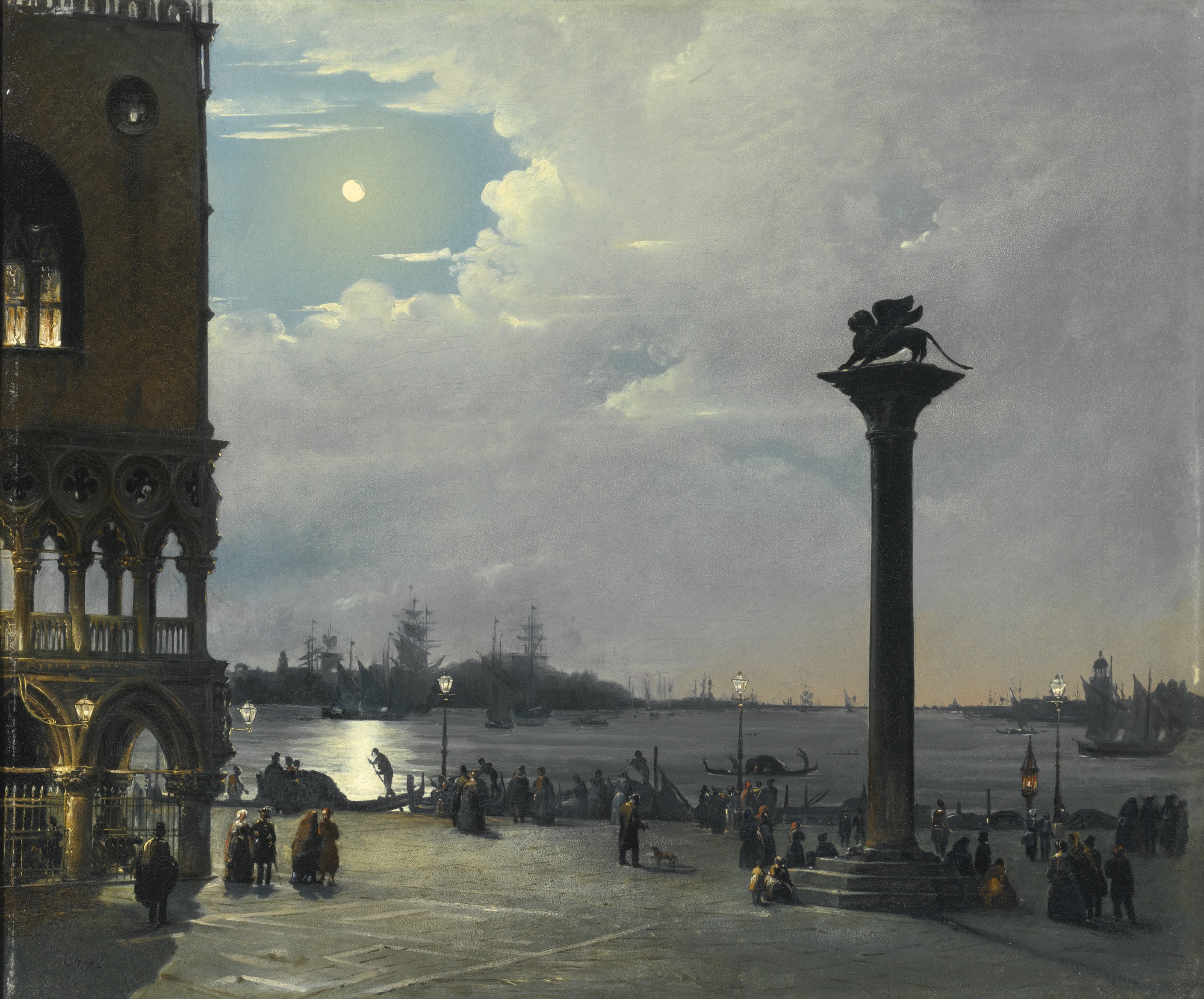 General 2000x1660 Ippolito Caffi Venice painting night romantic classic art sky clouds water boat building