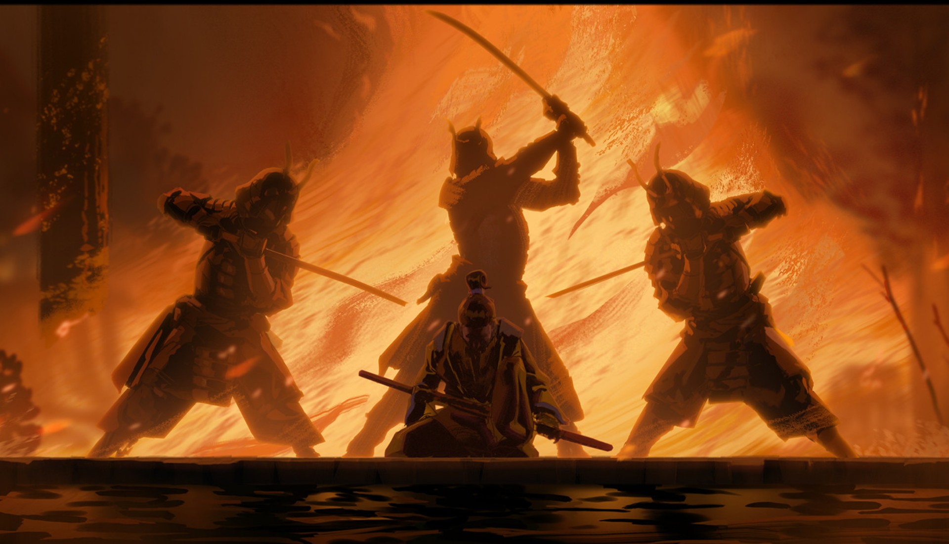 General 1920x1100 fantasy art samurai warrior ArtStation fire sword katana