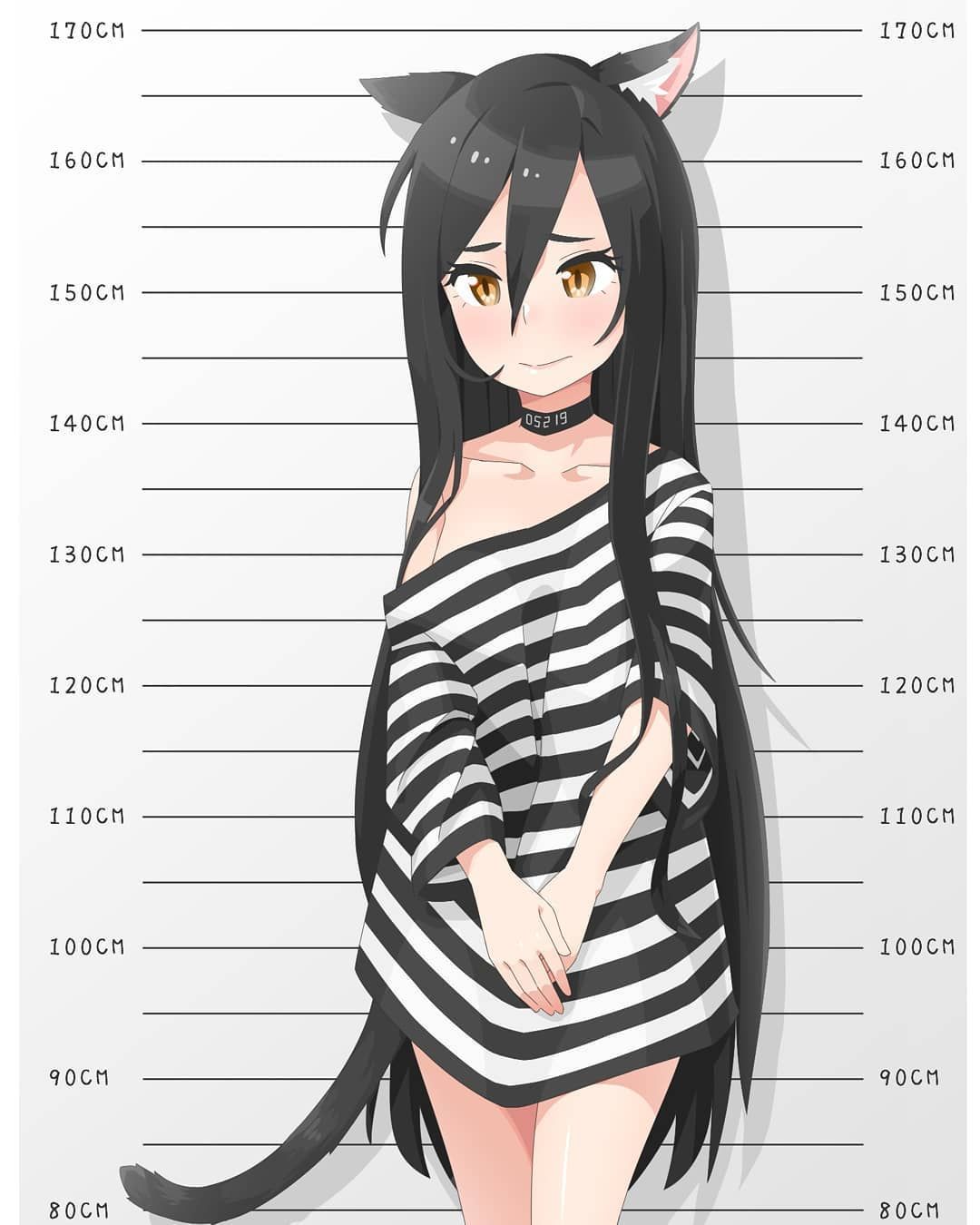 Anime 1080x1350 loli Nekogami anime girls brown eyes black hair animal ears tail cat girl T-shirt no bra prisoners