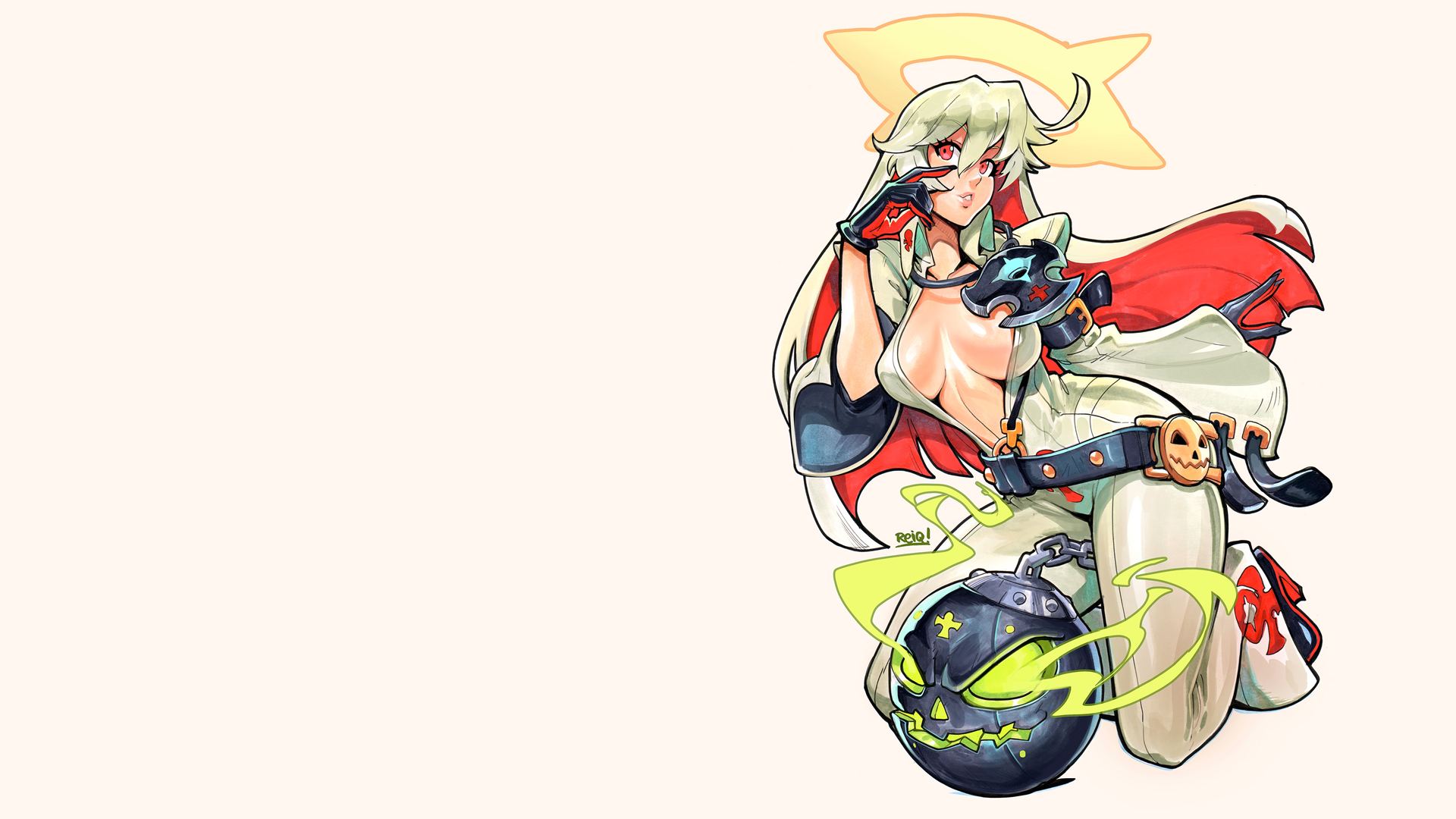 Anime 1920x1080 anime anime girls ecchi simple background Guilty Gear Guilty Gear Xrd blonde Jack-O thighs thigh-highs cleavage reiq