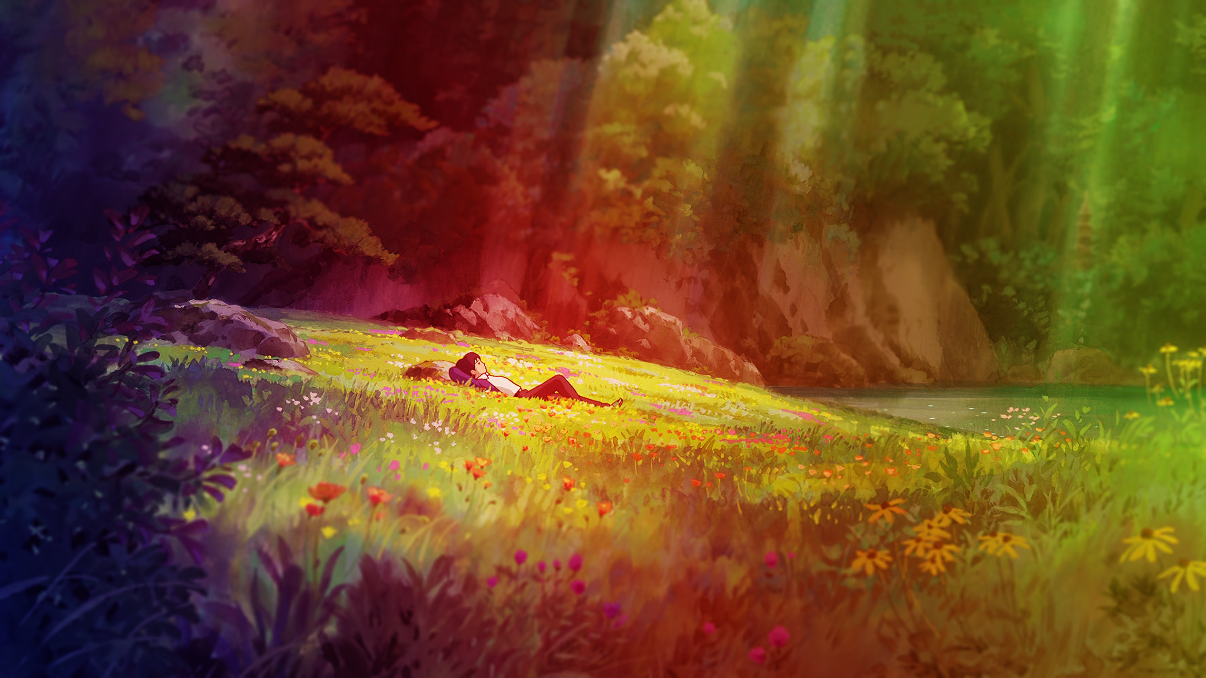 Anime 3840x2160 Karigurashi no Arrietty colorful anime grass lake