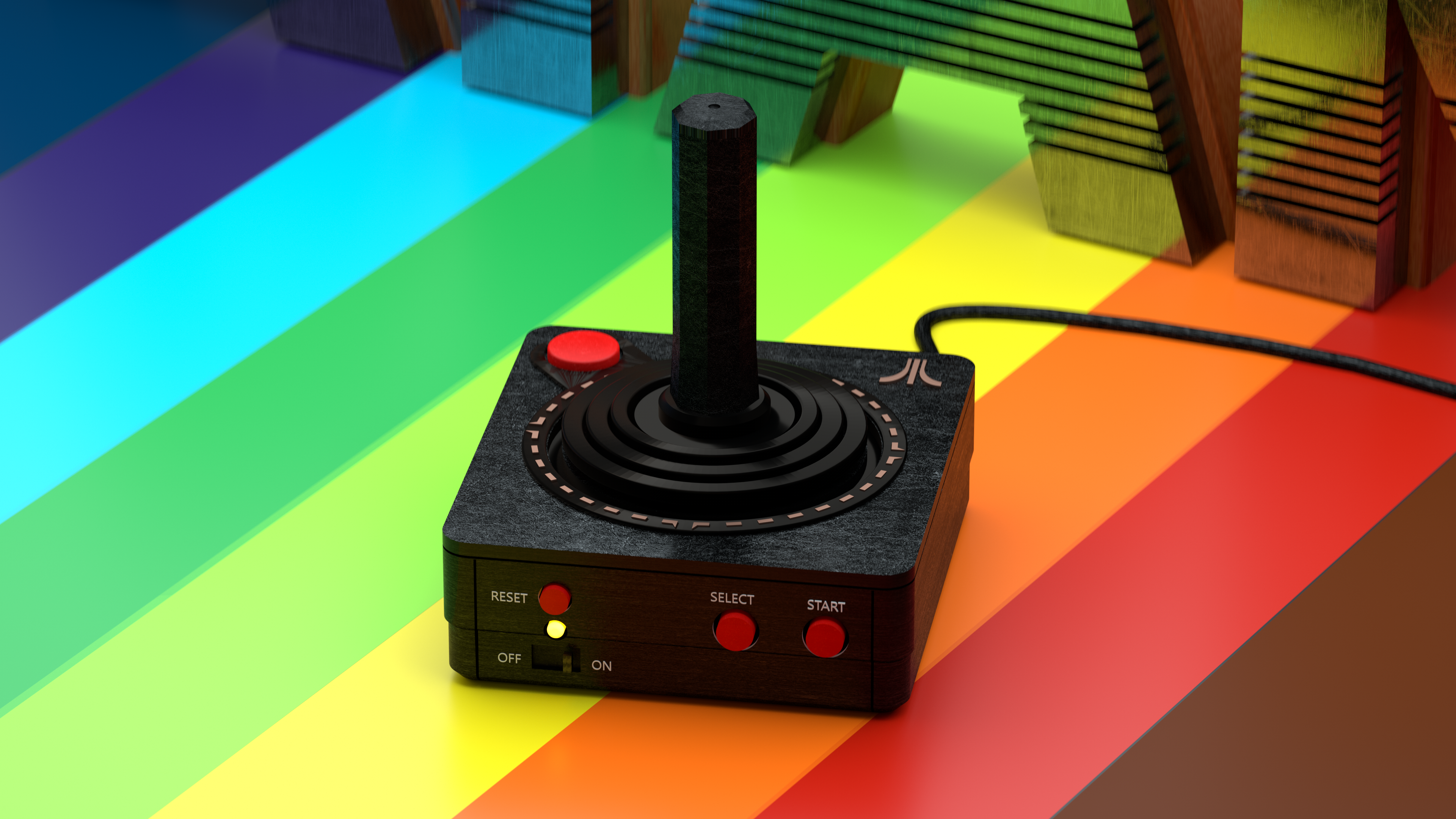 General 3840x2160 Cinema 4D Atari controllers video games joystick retro games buttons spectrum colorful