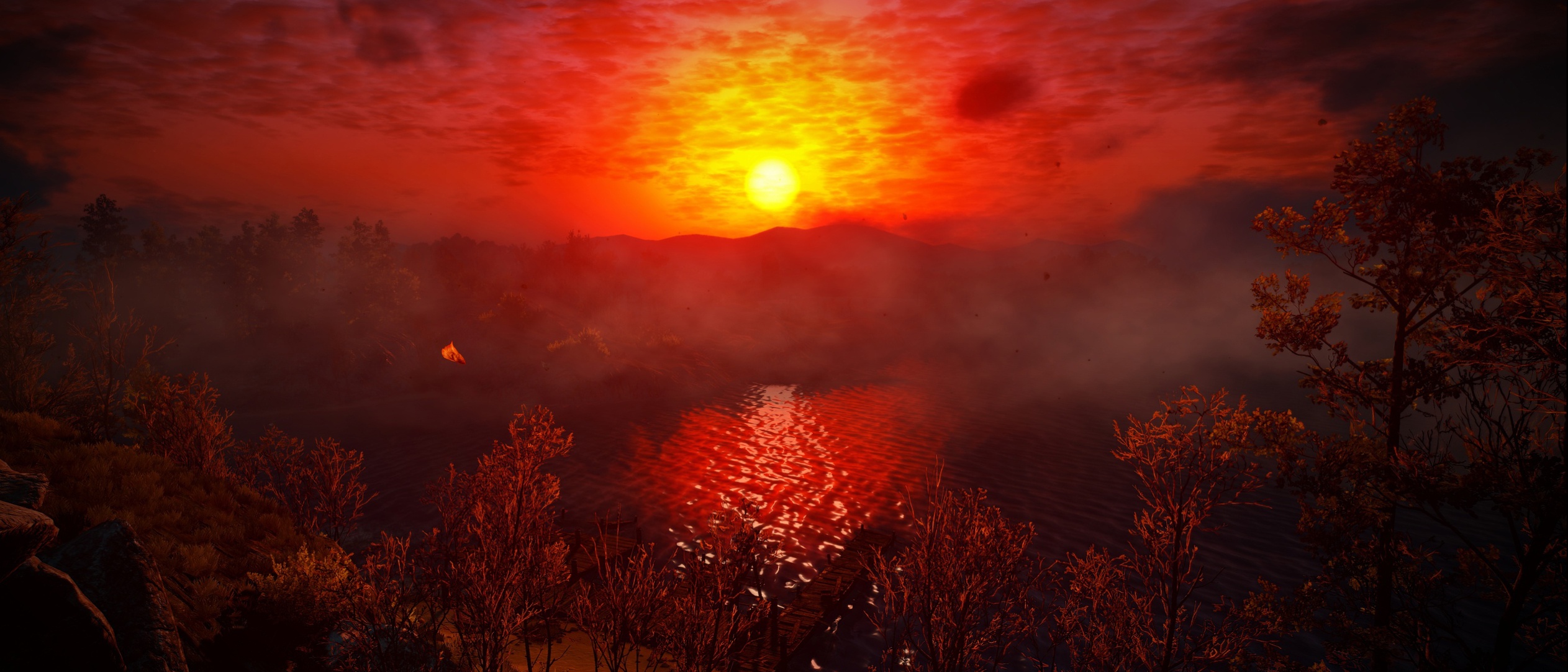 General 2525x1082 CD Projekt RED sunset orange sky lake screen shot The Witcher The Witcher 3: Wild Hunt