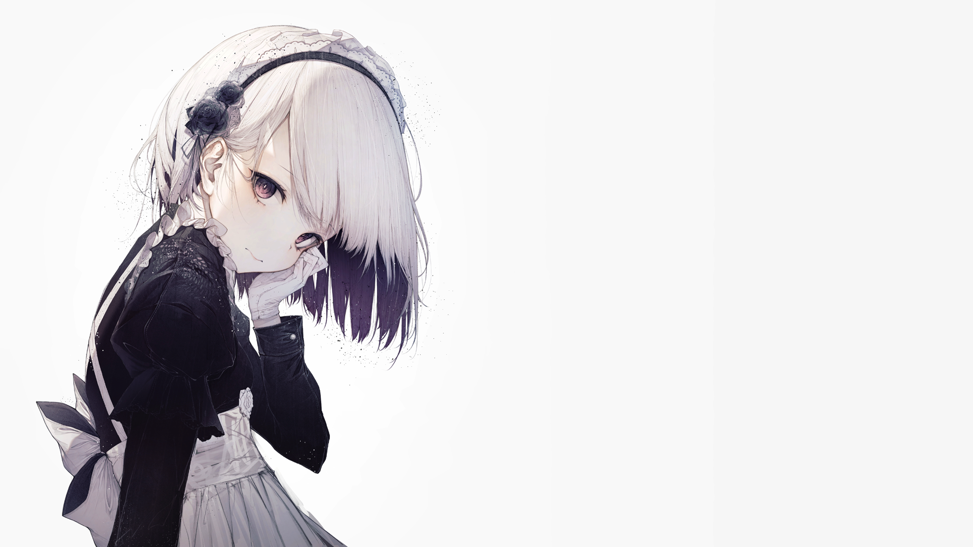 Anime 1920x1080 anime anime girls simple background gray hair silver hair short hair maid dress looking at viewer