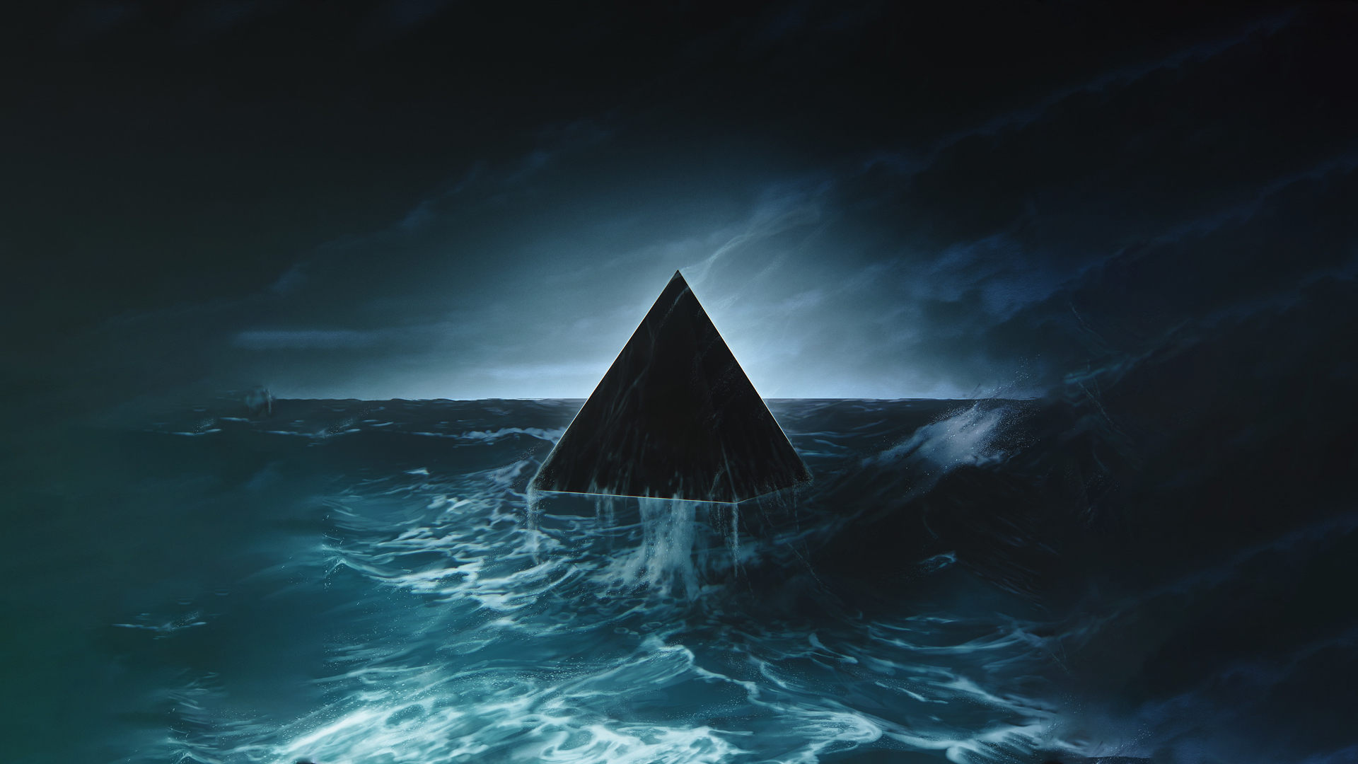 General 1920x1080 artwork triangle sea foam pyramind pyramid storm black waves