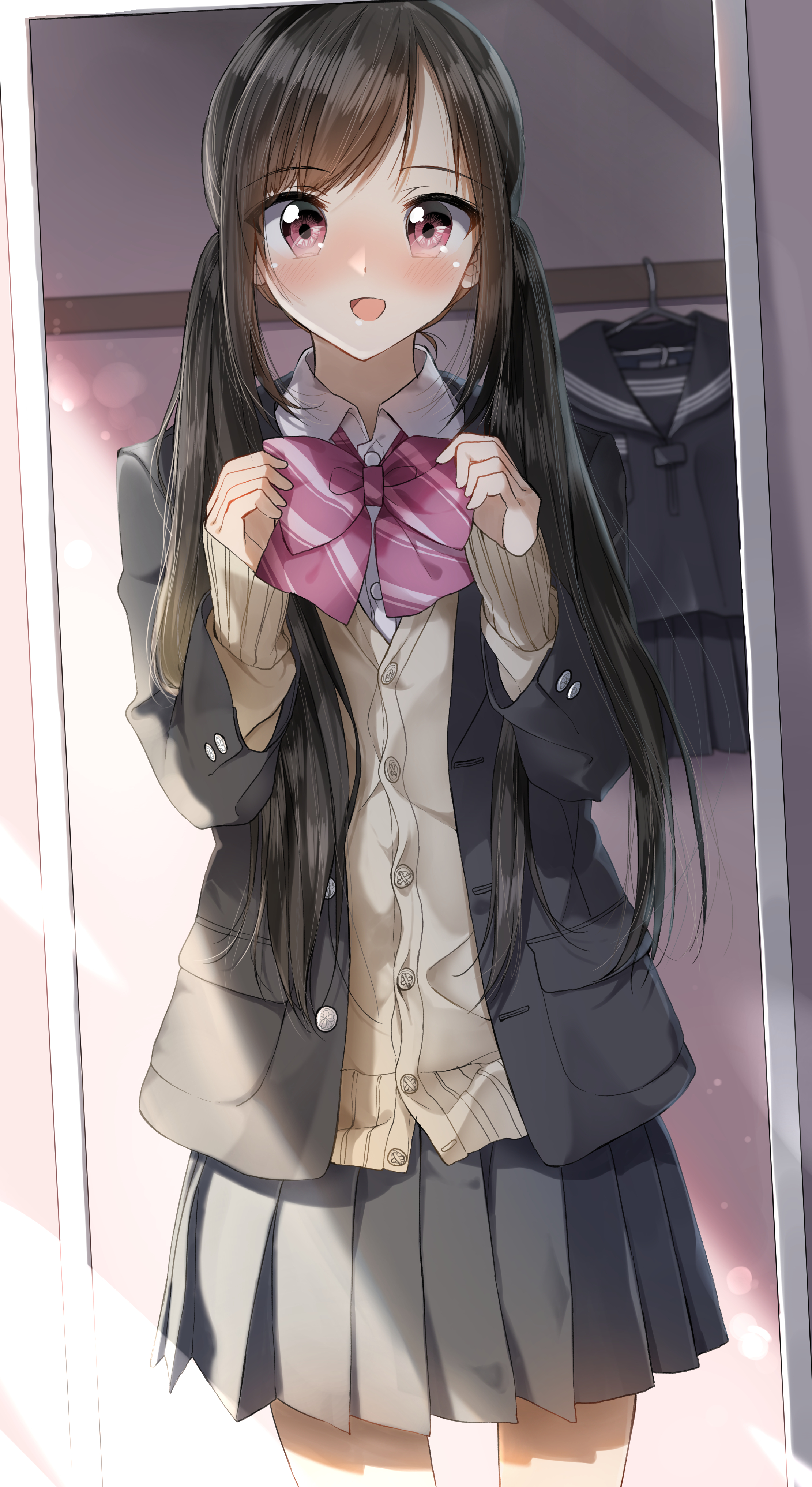 Anime 2220x4064 anime anime girls digital art artwork 2D portrait display vertical RailgunKy dark hair long hair twintails blushing school uniform