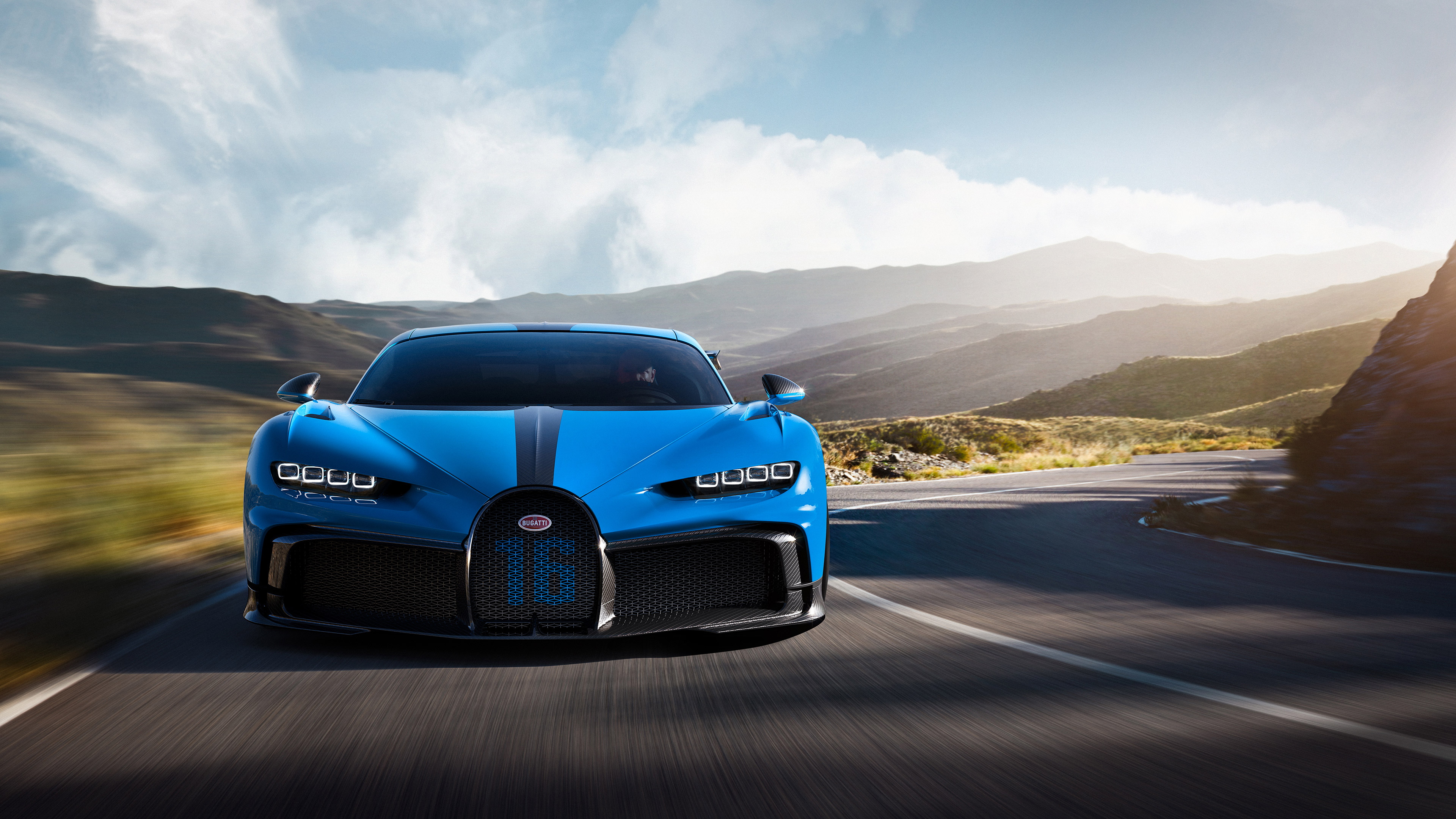 General 3840x2160 Bugatti Chiron Pur Sport car vehicle road motion blur frontal view Bugatti French Cars Volkswagen Group Hypercar