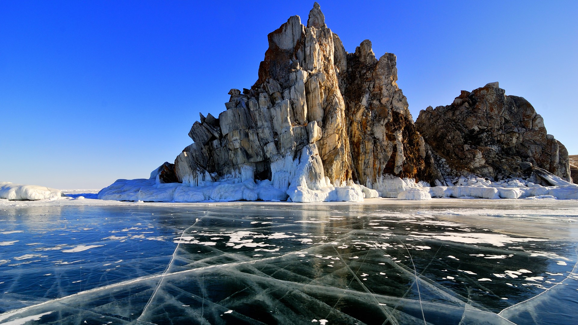 General 1920x1080 nature landscape rocks ice clear sky lake Lake Baikal Russia