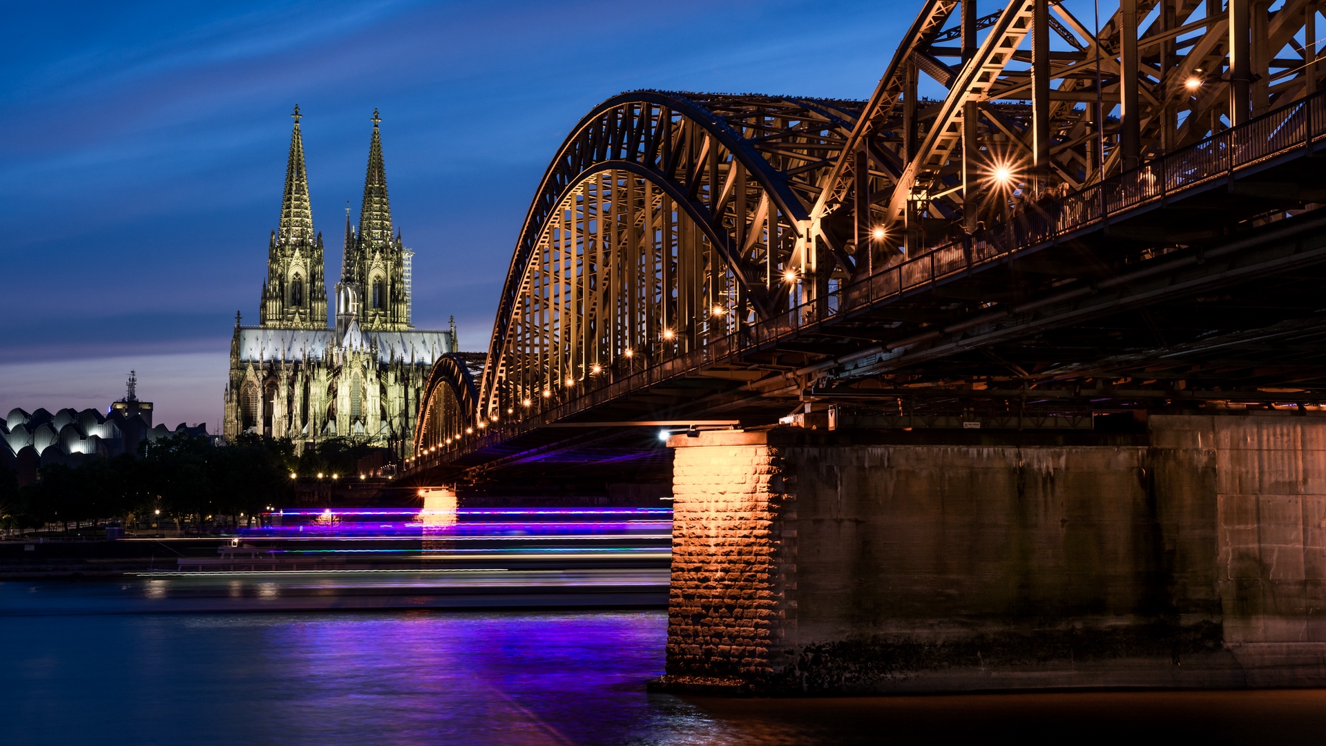 General 1920x1080 night city lights bridge Cologne Germany cathedral cityscape landmark Europe