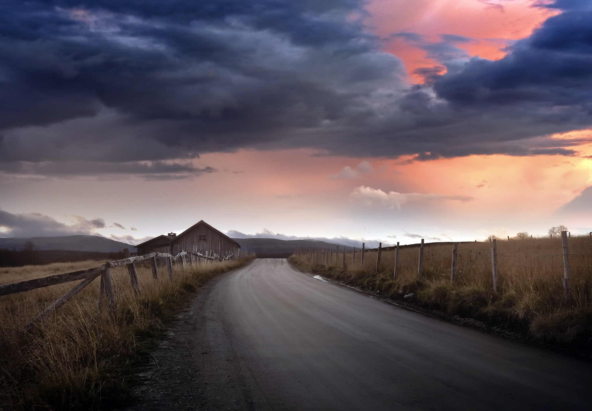 General 2048x1423 road sky clouds outdoors dirt road fence landscape barns overcast