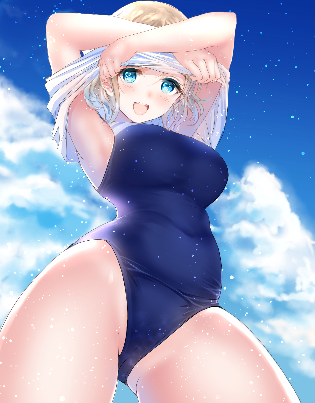 Anime 1330x1700 swimwear big boobs anime girls anime one-piece swimsuit school swimsuits low-angle blonde blue eyes Love Live! Watanabe You Gorua